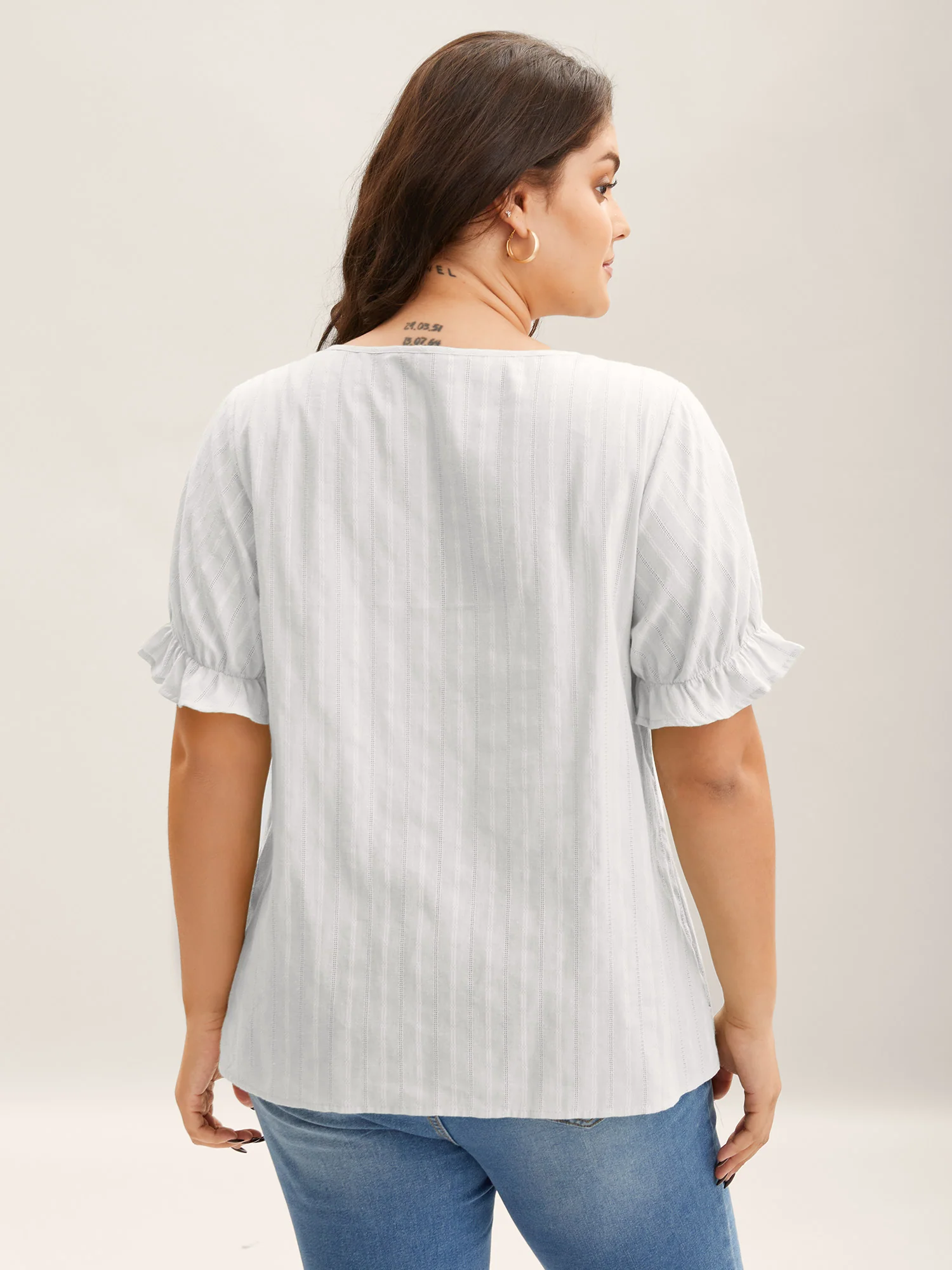 Cotton Square Neck Ruffled Sleeve Shirt - Image 31
