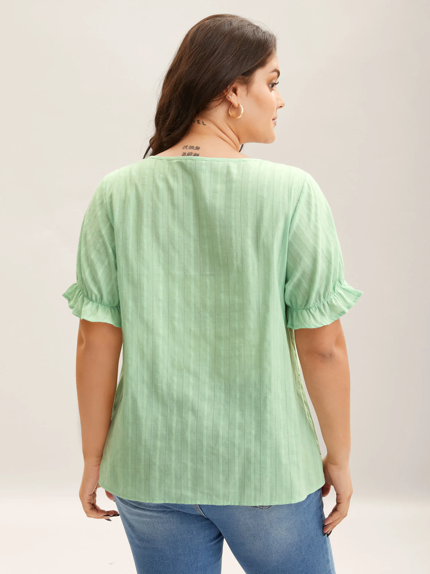 Cotton Square Neck Ruffled Sleeve Shirt - Image 35