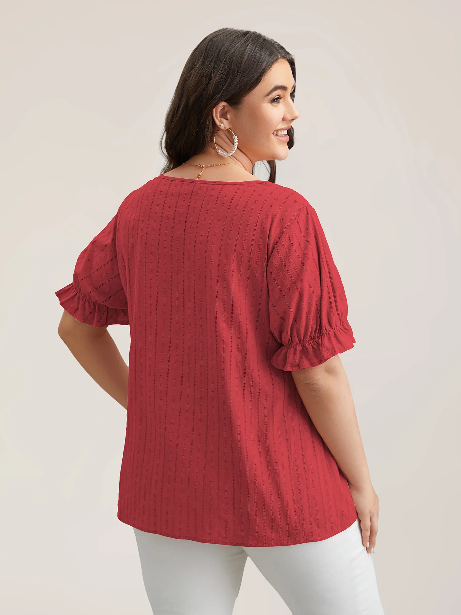 Cotton Square Neck Ruffled Sleeve Shirt - Image 8