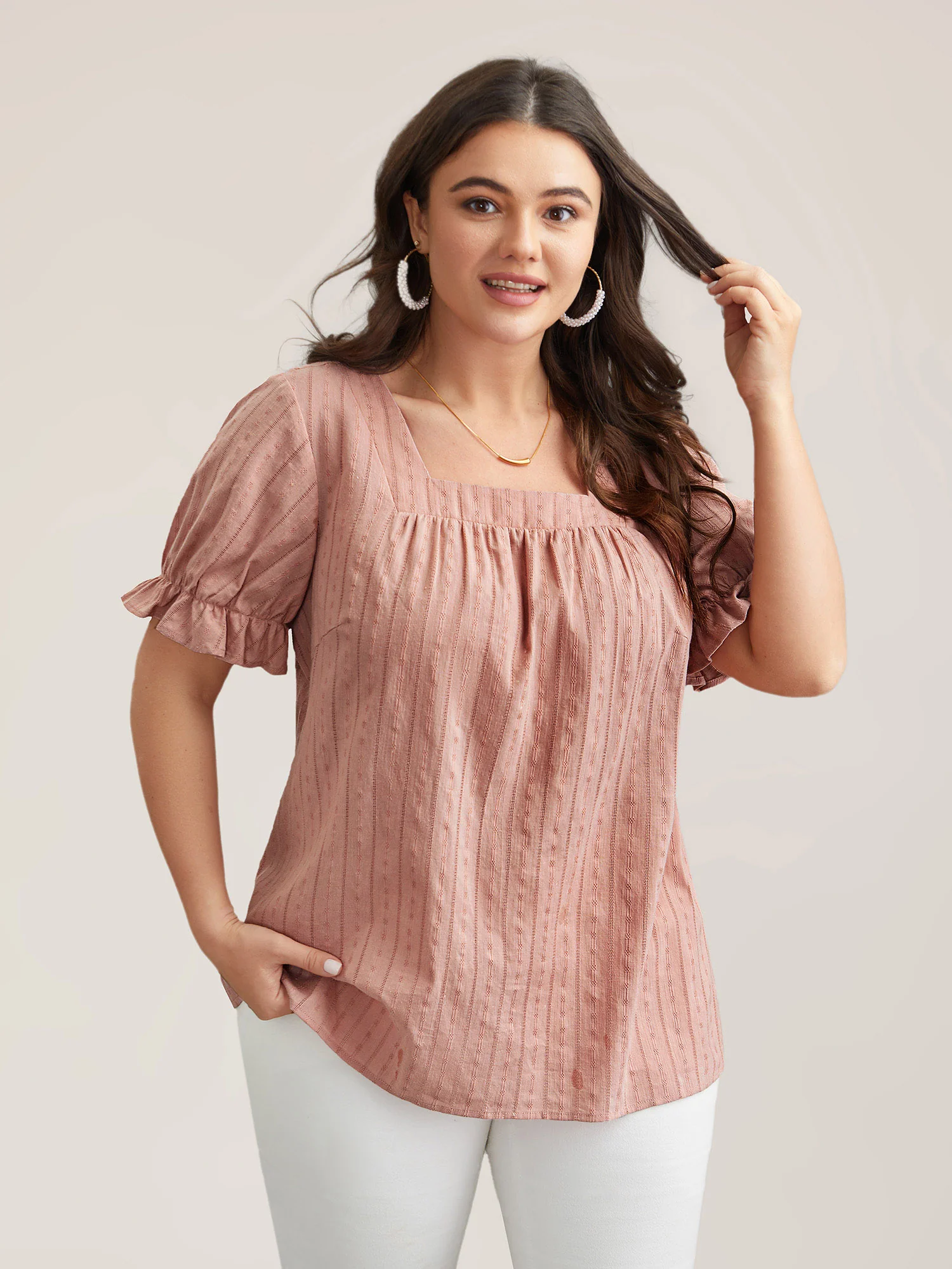Cotton Square Neck Ruffled Sleeve Shirt - Image 9