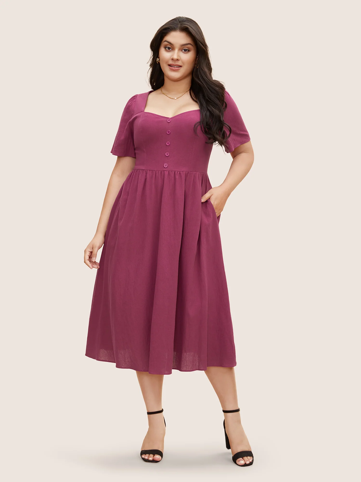 Cotton Square Neckline Midi Dress - Image 3