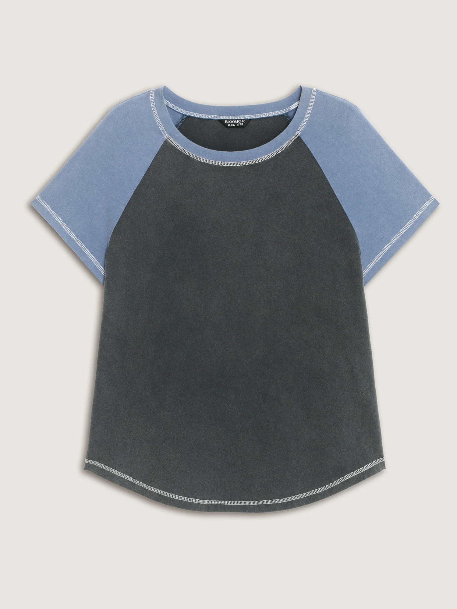 Cotton Stretchy Color Contrast Curvy Hem T-Shirt - Image 8