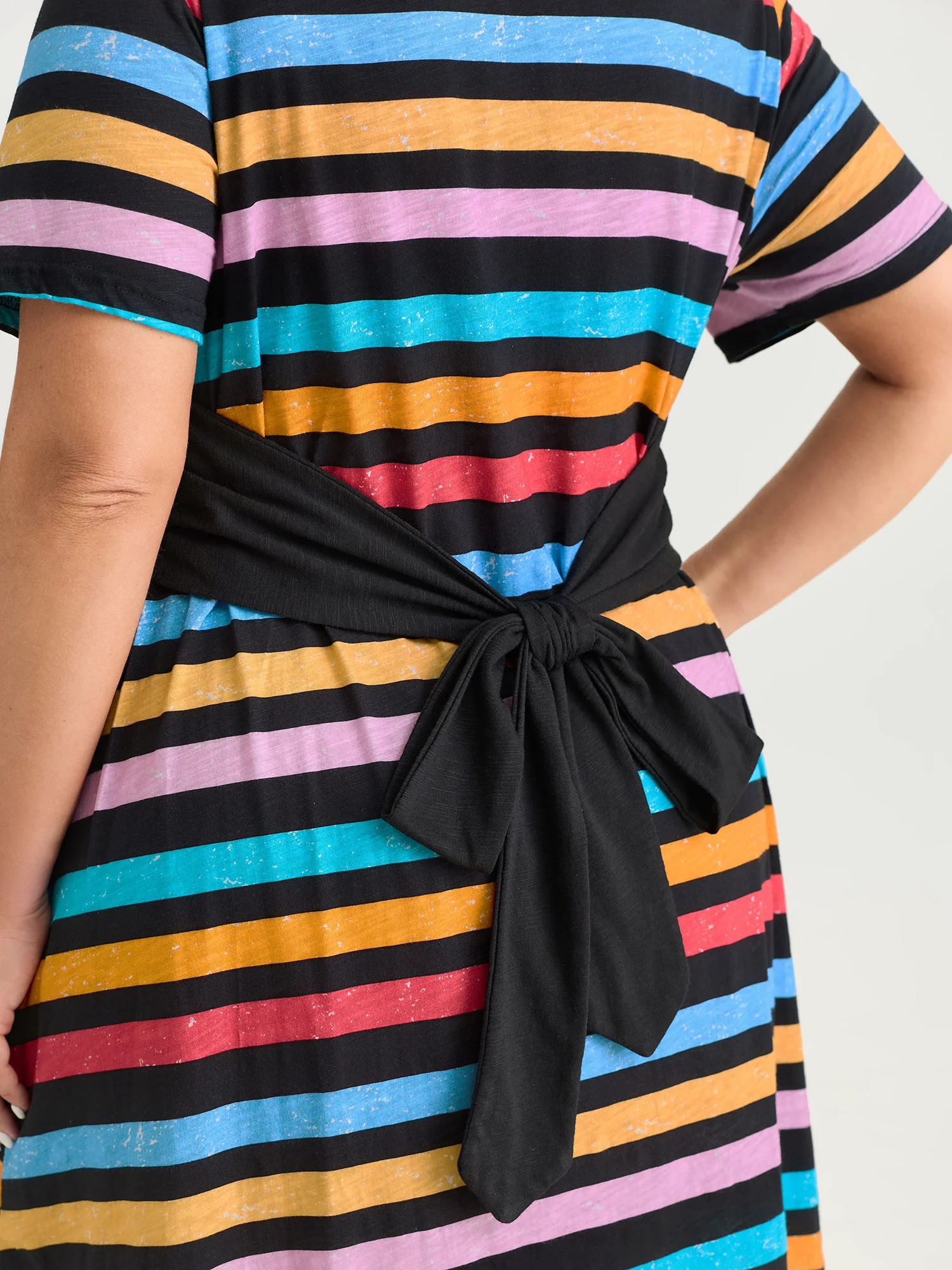 Cotton Stretchy Colorful Striped V-Neckline Midi Dress - Image 5