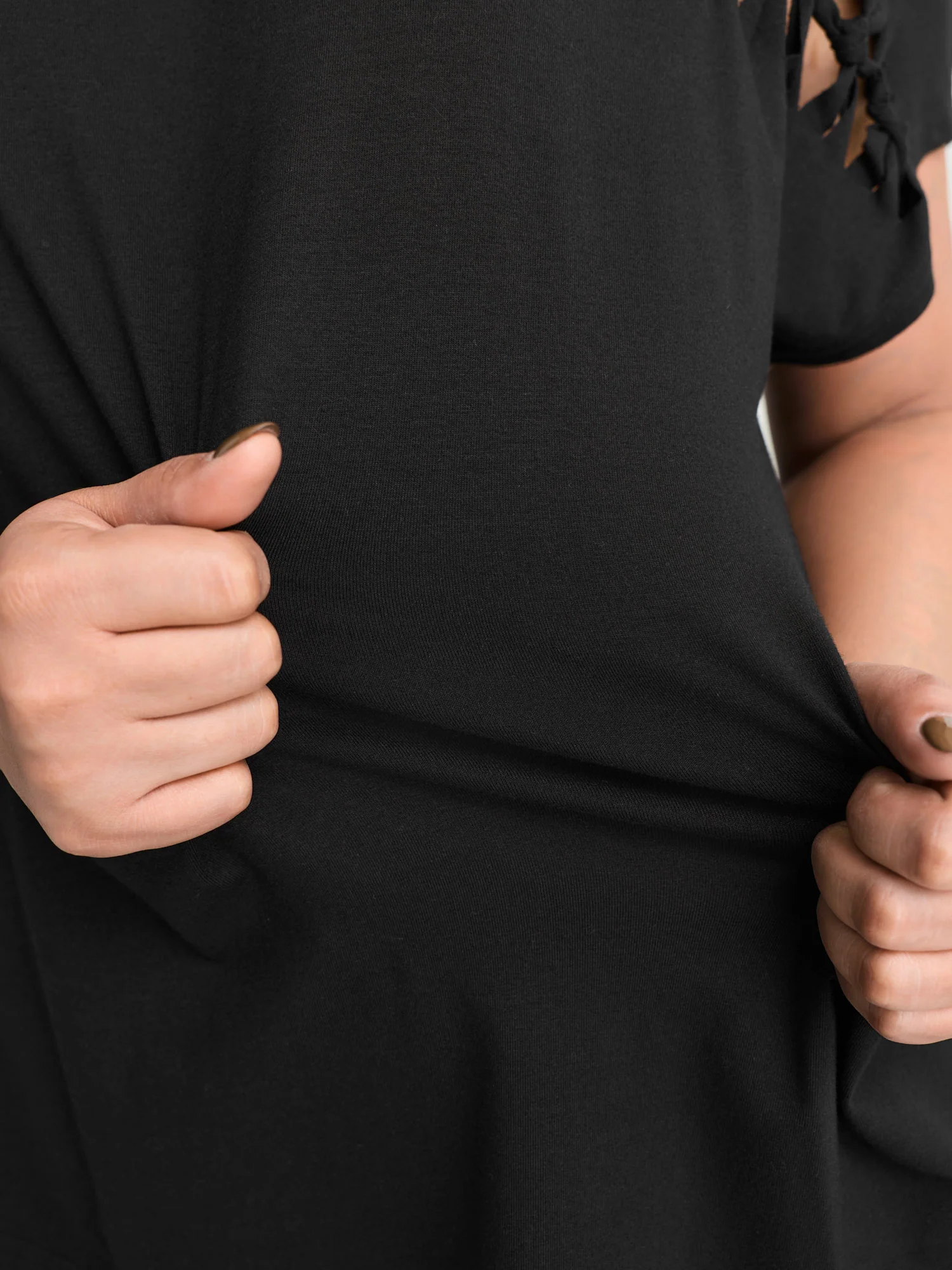 Cotton Stretchy Cut-Out Neckline Layered T-Shirt - Image 4