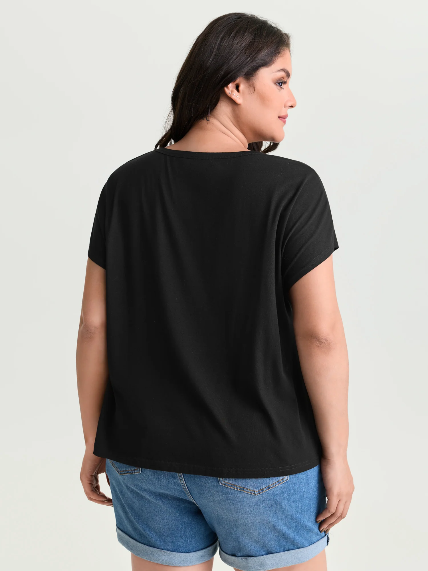Cotton Stretchy Cut-Out Neckline Layered T-Shirt - Image 5