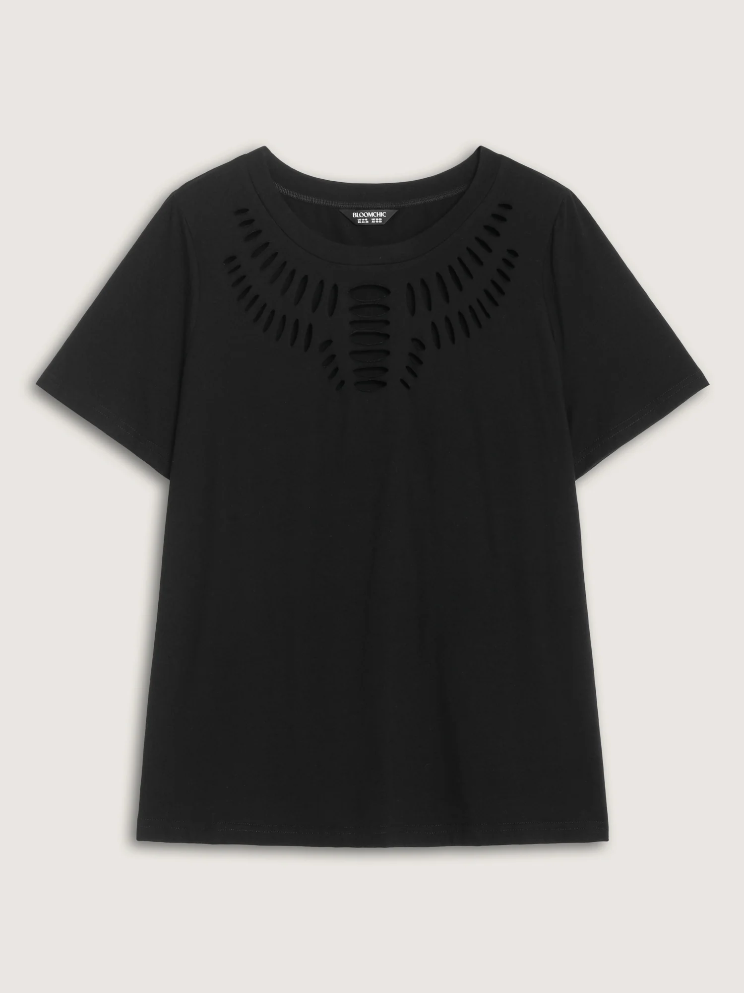 Cotton Stretchy Cut-Out Neckline Plain T-Shirt - Image 6