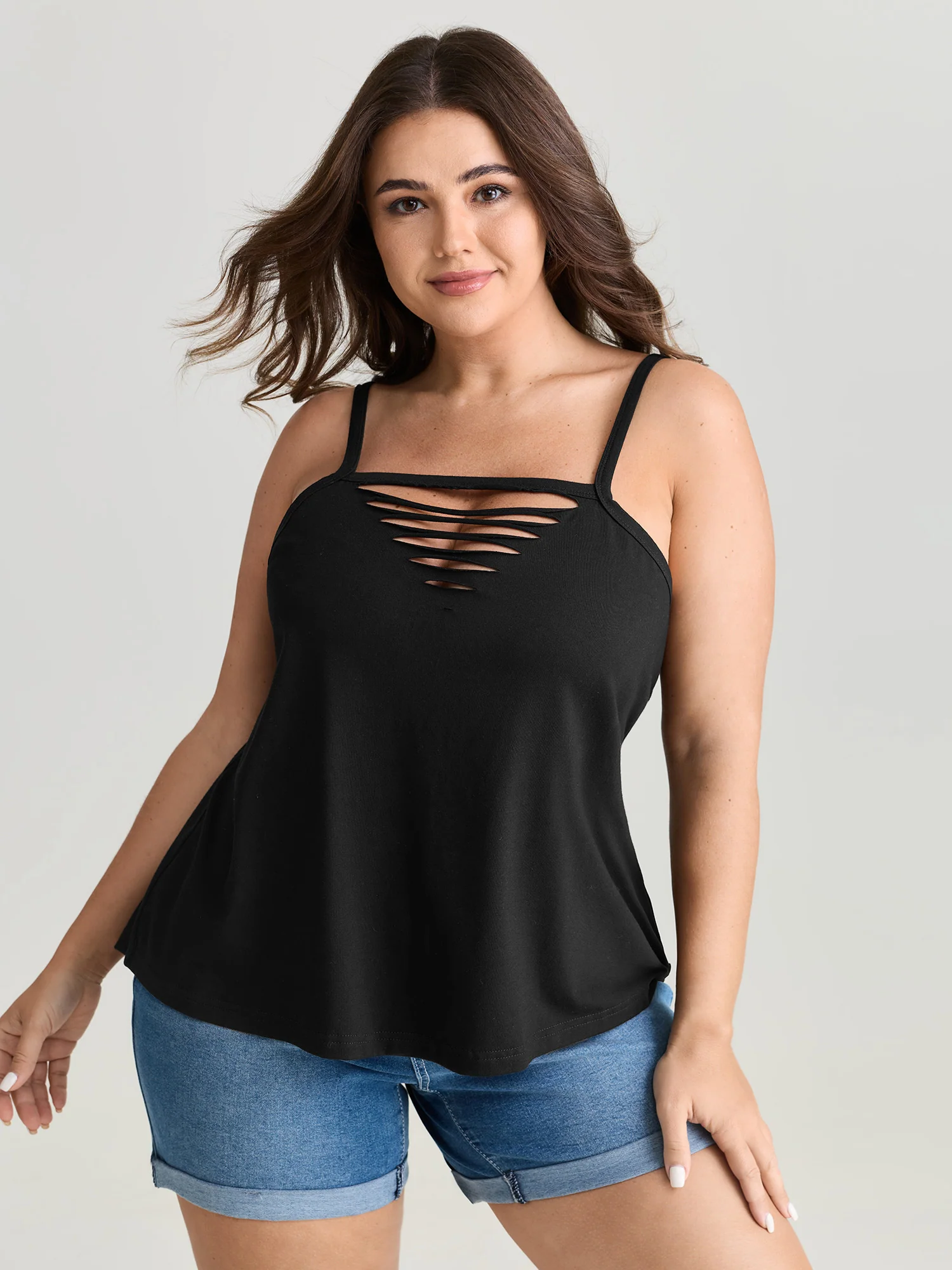 Cotton Stretchy Cut-Out Neckline Tank Top