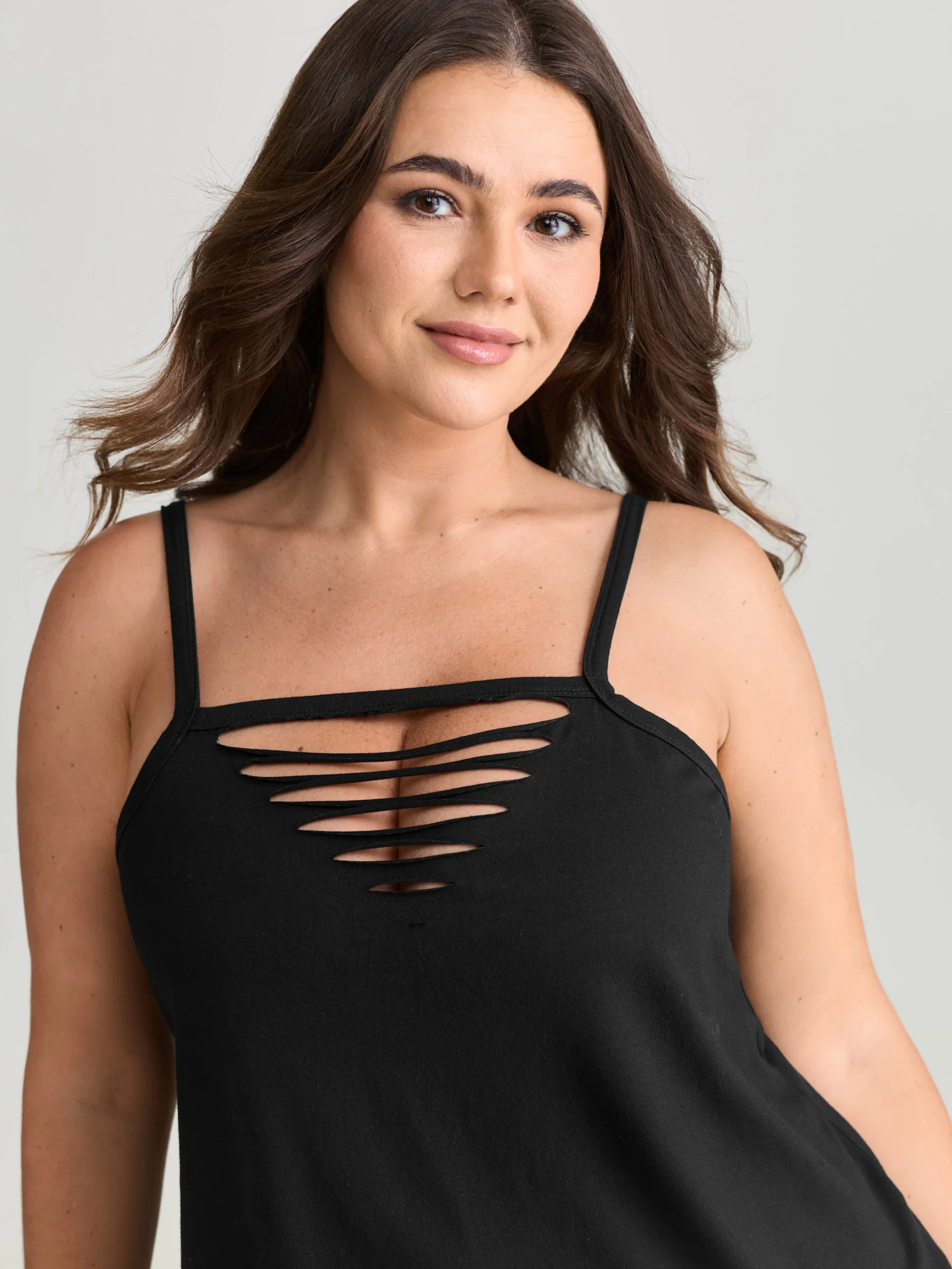 Cotton Stretchy Cut-Out Neckline Tank Top - Image 2
