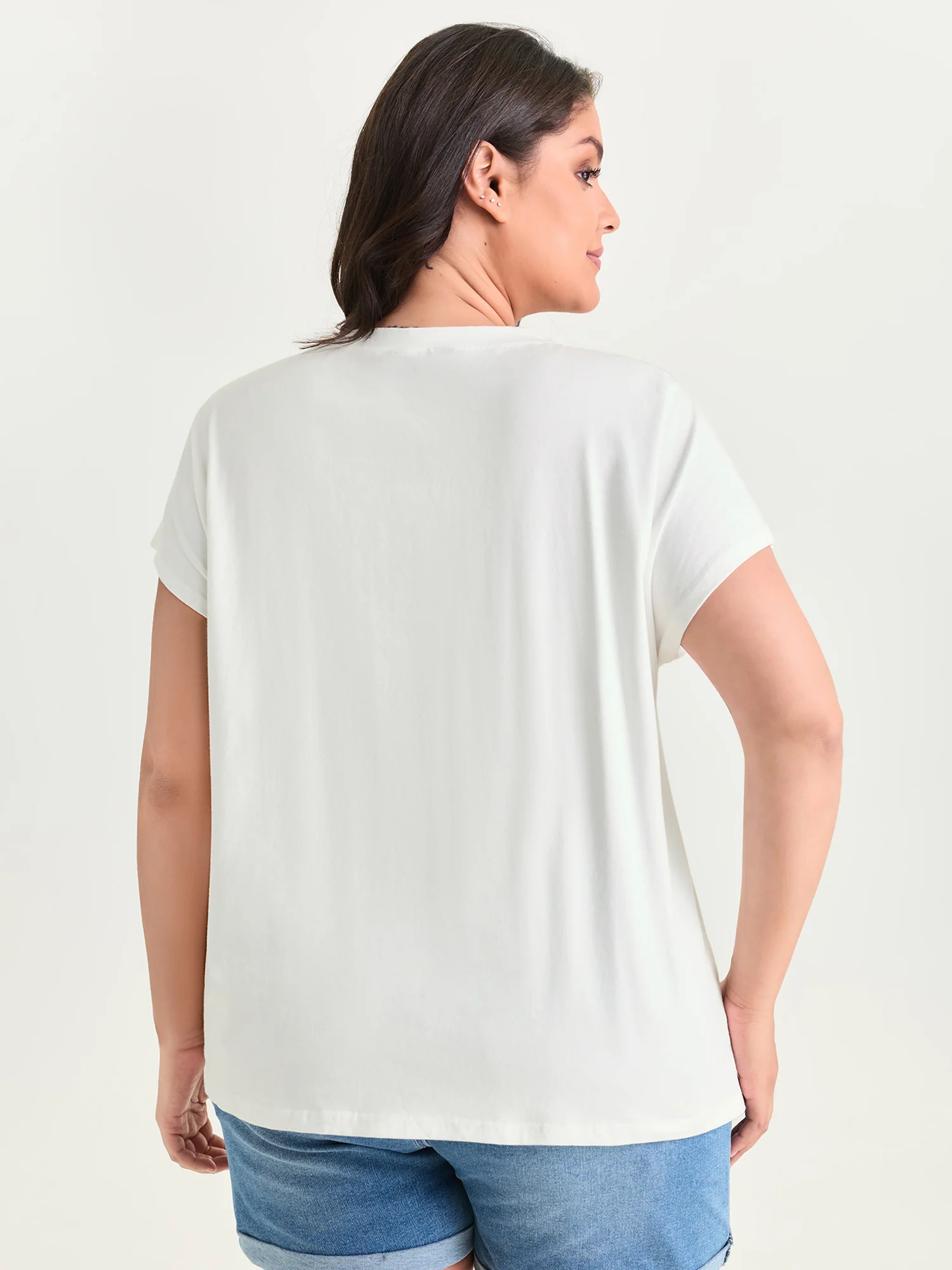 Cotton Stretchy Floral Embroidered Plain T-Shirt - Image 5