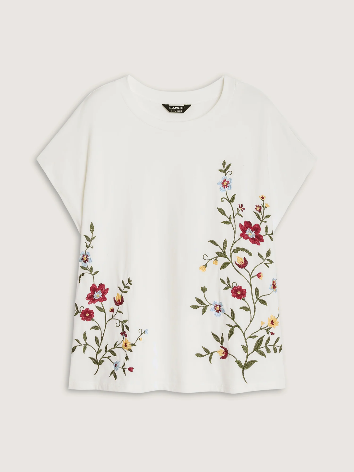 Cotton Stretchy Floral Embroidered Plain T-Shirt - Image 7