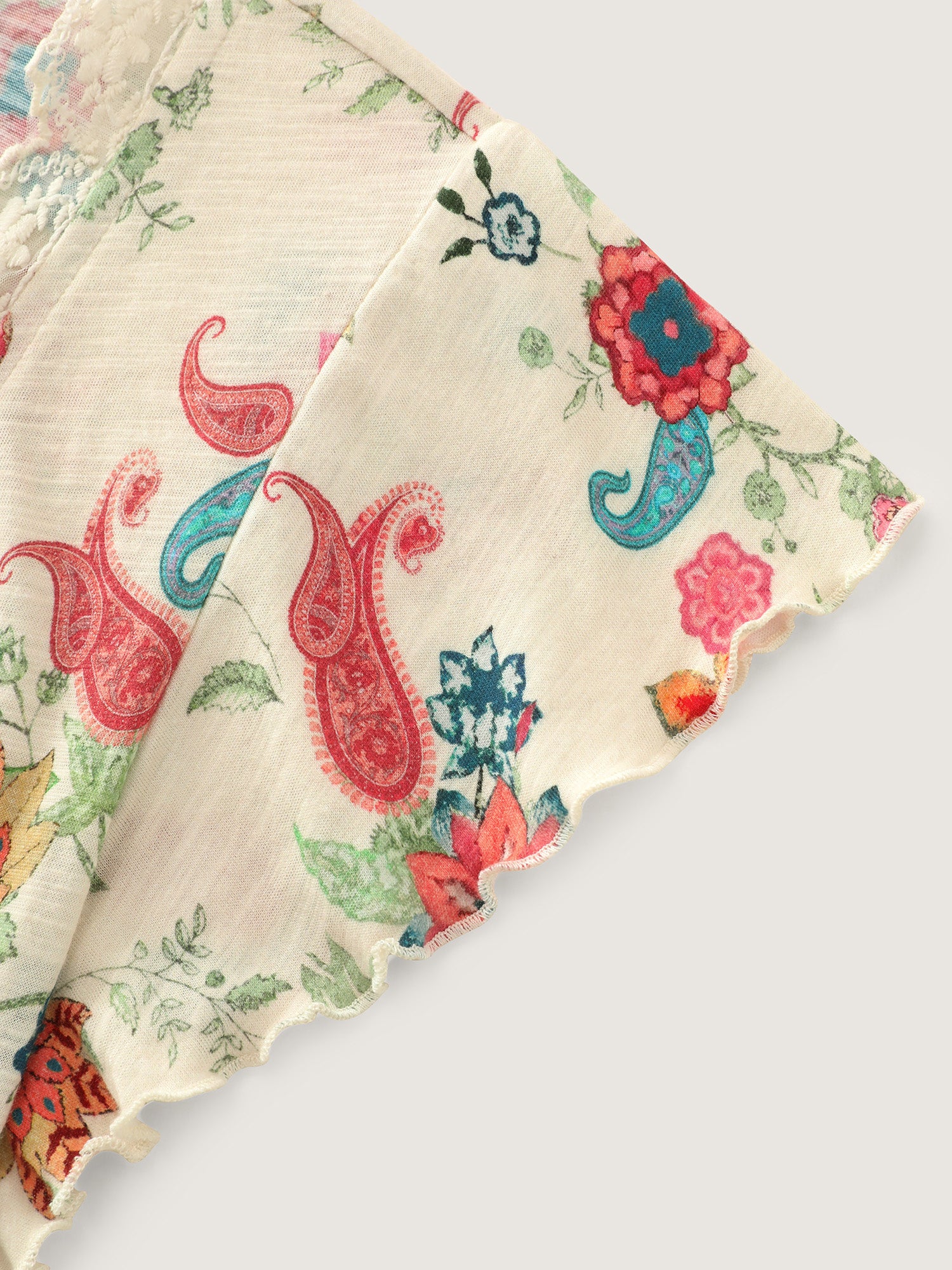 Cotton Stretchy Floral Paisley Print Knit Top - Image 6
