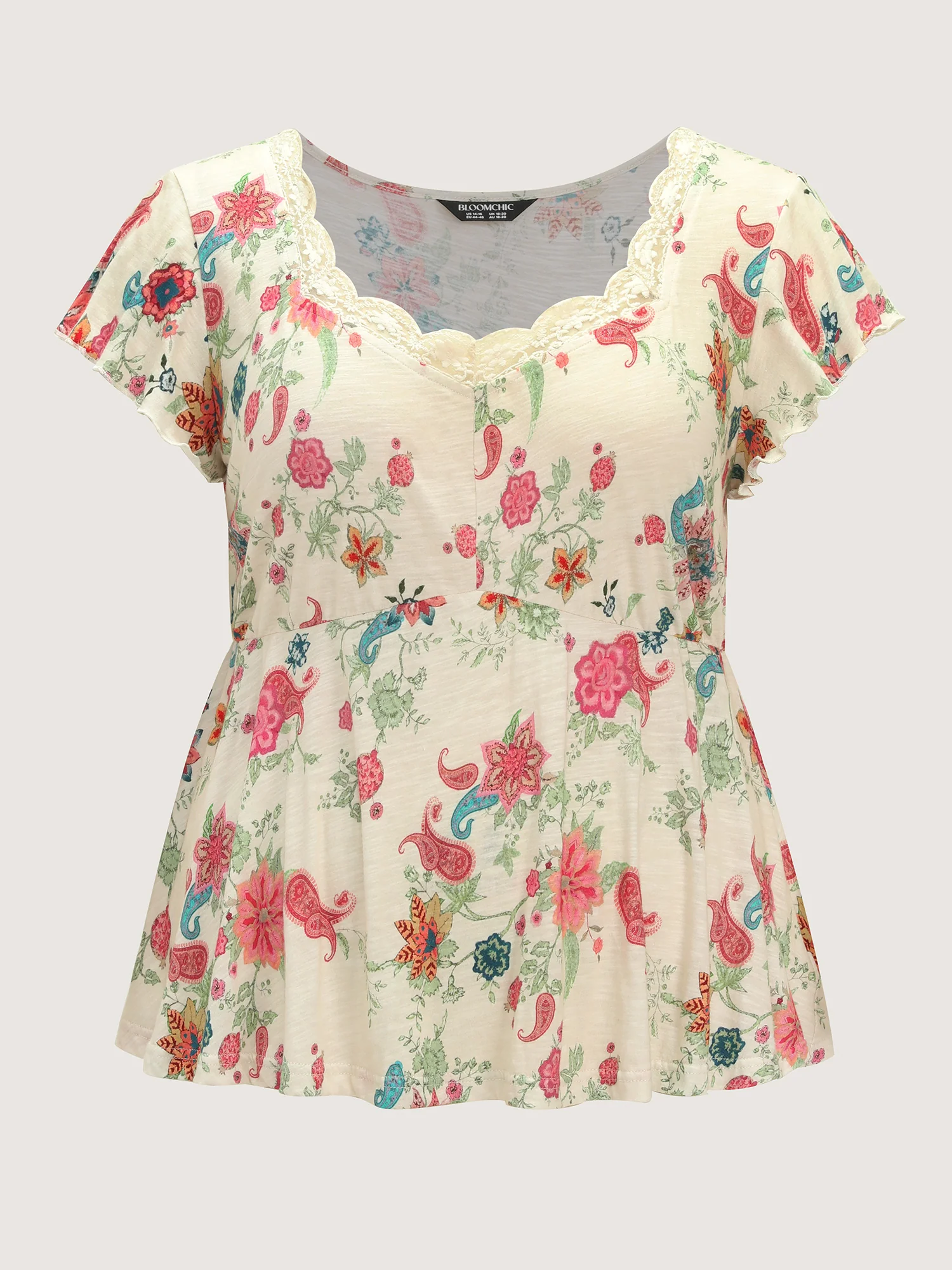 Cotton Stretchy Floral Paisley Print Knit Top - Image 7