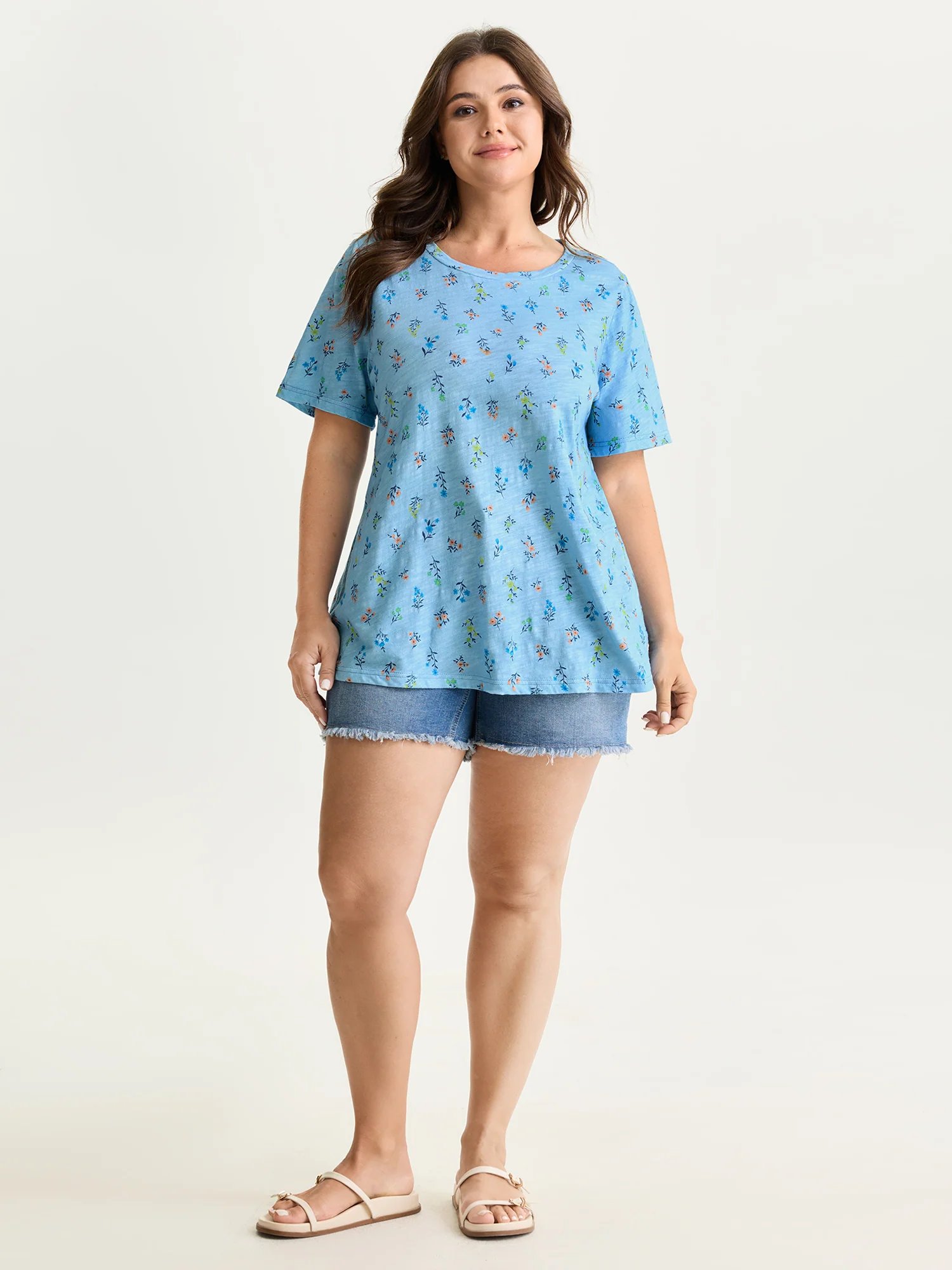 Cotton Stretchy Floral Print Long T-Shirt - Image 3