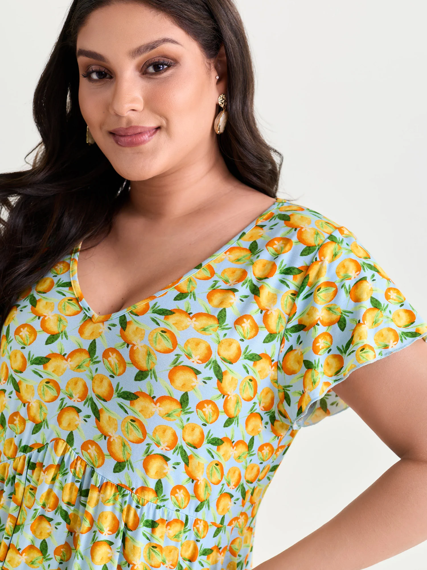 Cotton Stretchy Floral Print V-Neckline Knit Top - Image 2