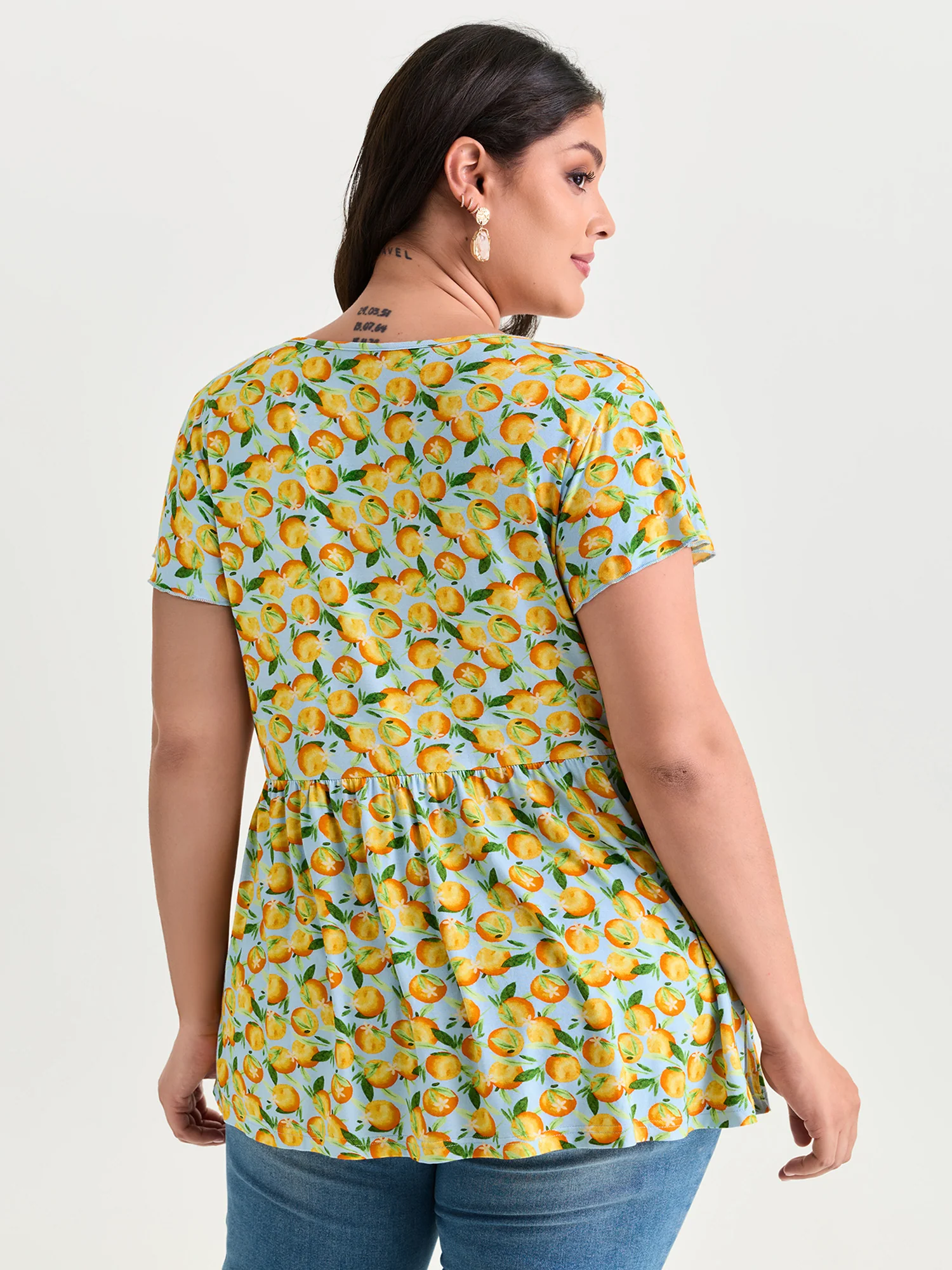 Cotton Stretchy Floral Print V-Neckline Knit Top - Image 5