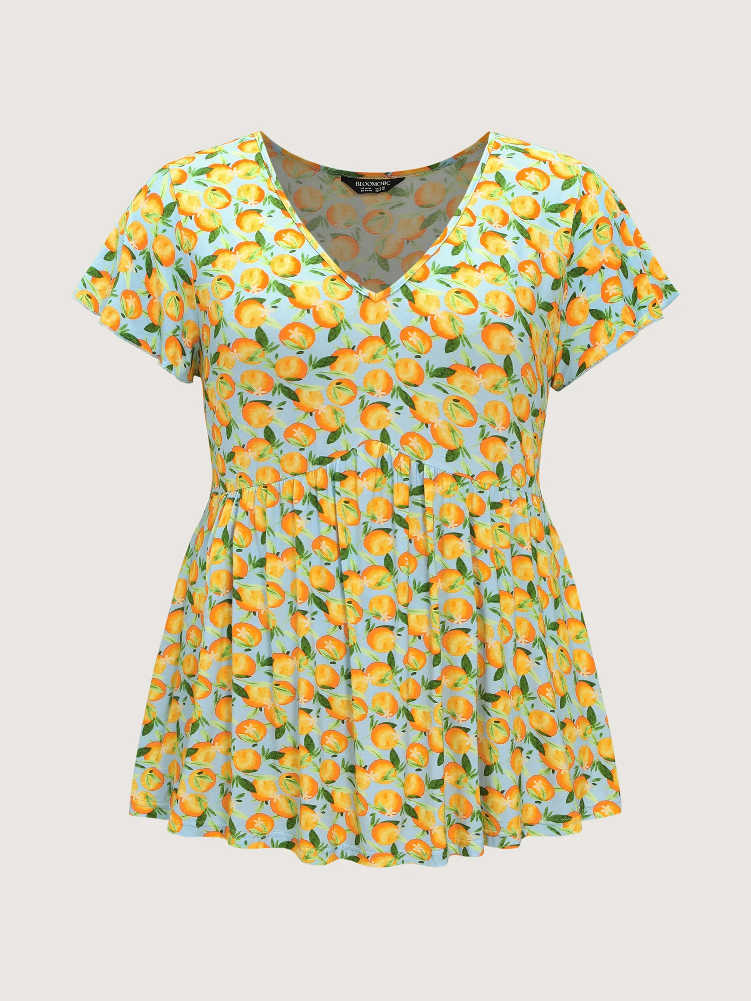 Cotton Stretchy Floral Print V-Neckline Knit Top - Image 8