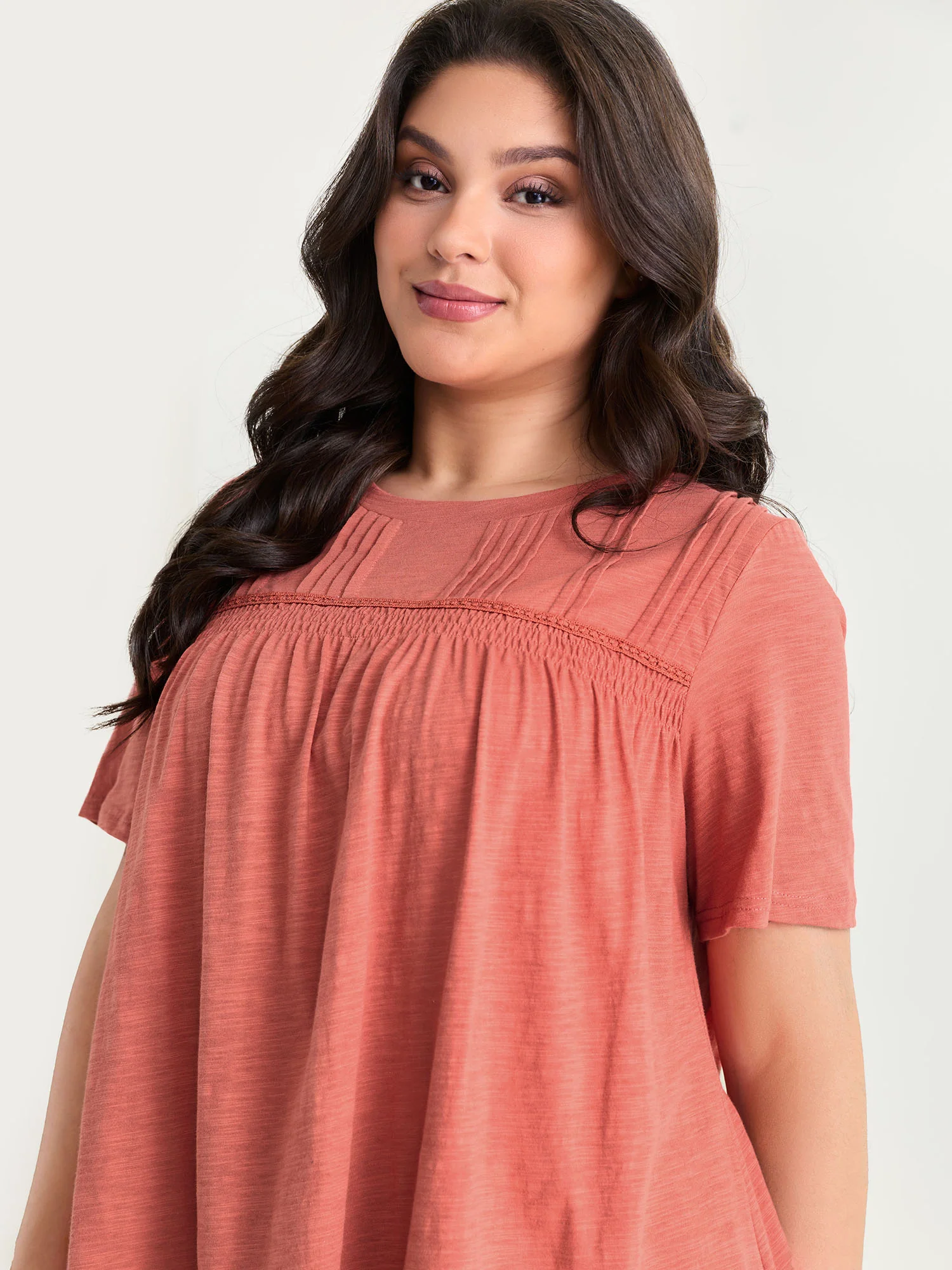 Cotton Stretchy Lace Trim Flowy T-Shirt - Image 2