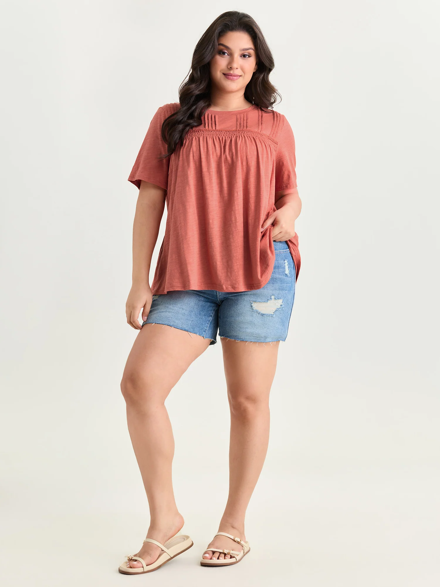 Cotton Stretchy Lace Trim Flowy T-Shirt - Image 3