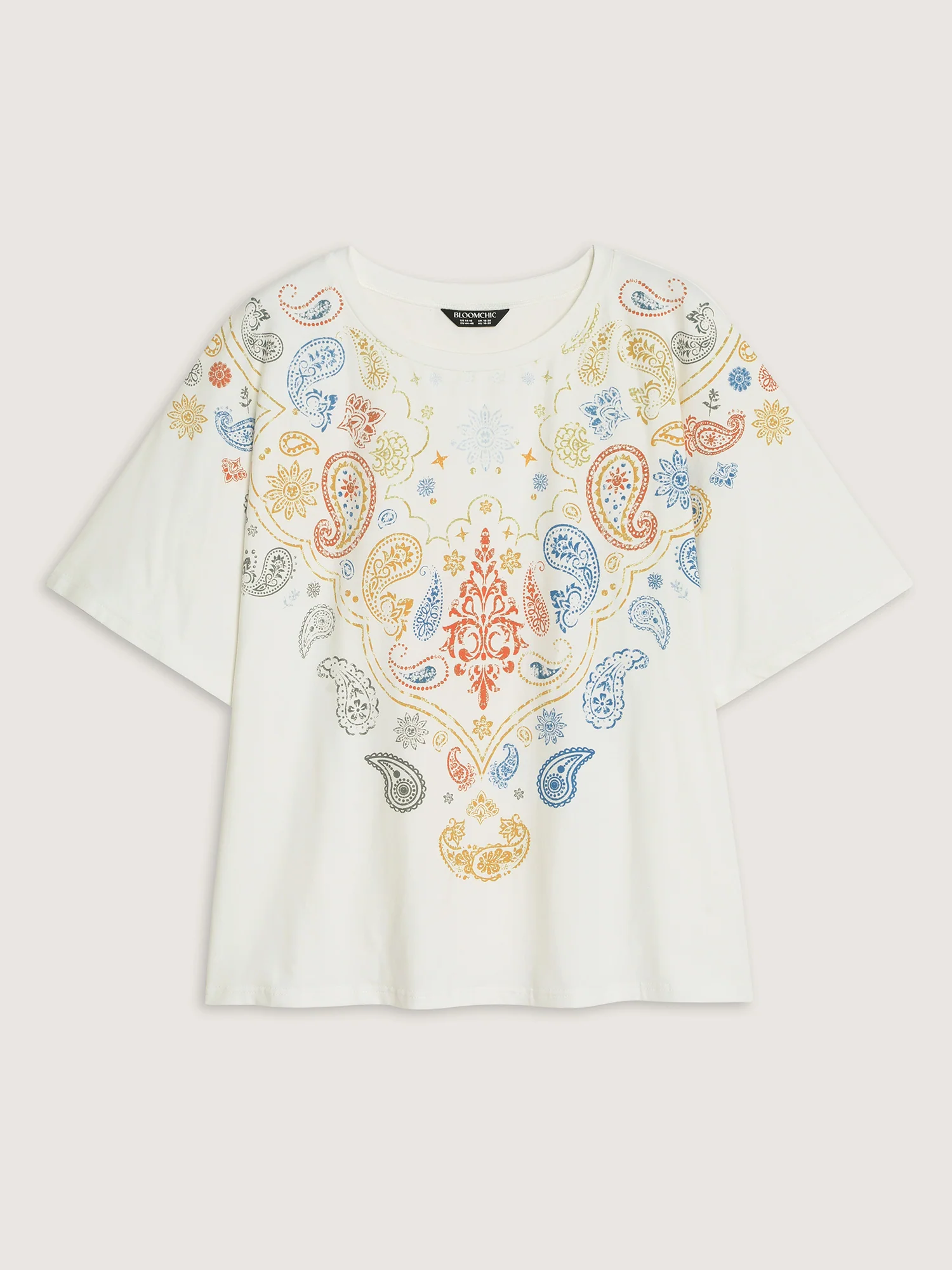 Cotton Stretchy Paisley Print Curvy Hem T-Shirt - Image 6