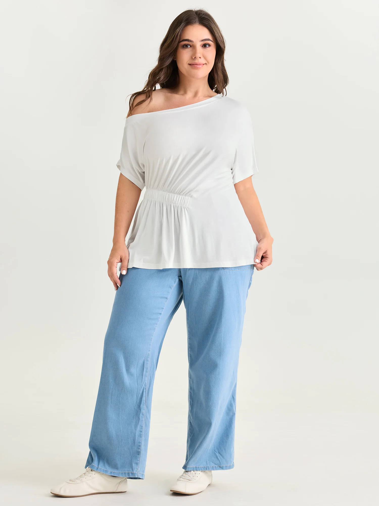 Cotton Stretchy Pleated Sides Knit Top - Image 4