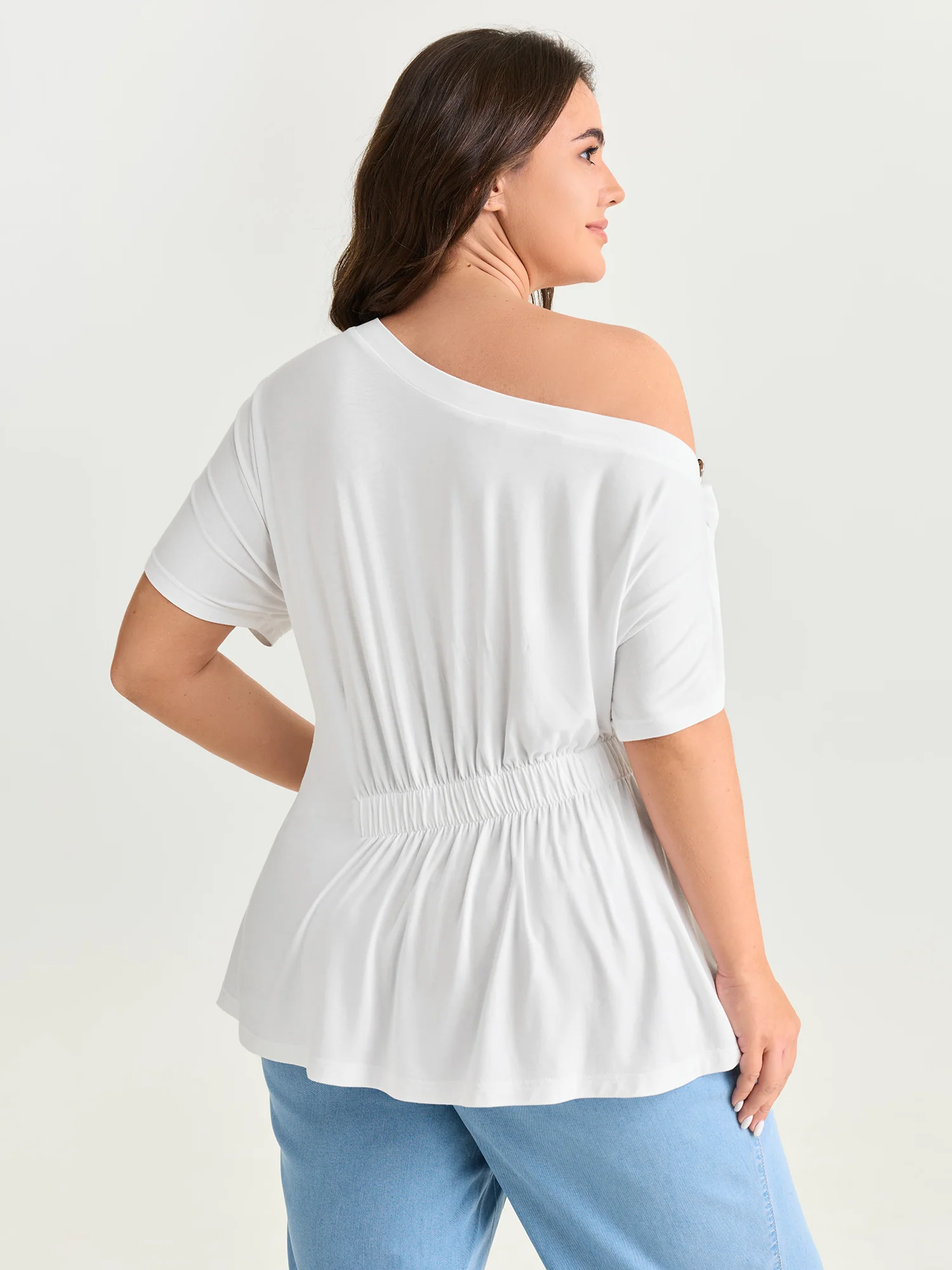 Cotton Stretchy Pleated Sides Knit Top - Image 5