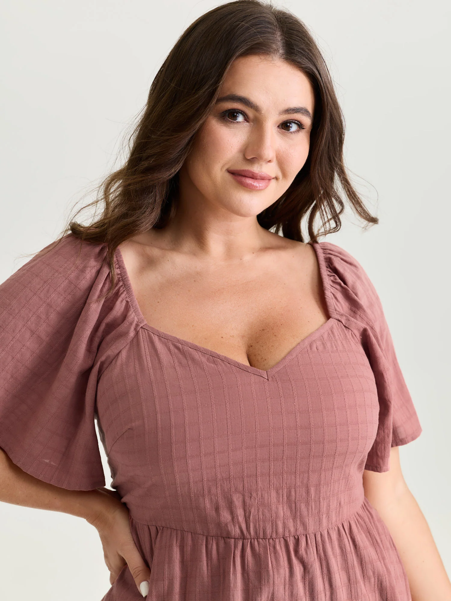 Cotton Stretchy Ruffled Sleeve Fit-And-Flare Blouse - Image 2