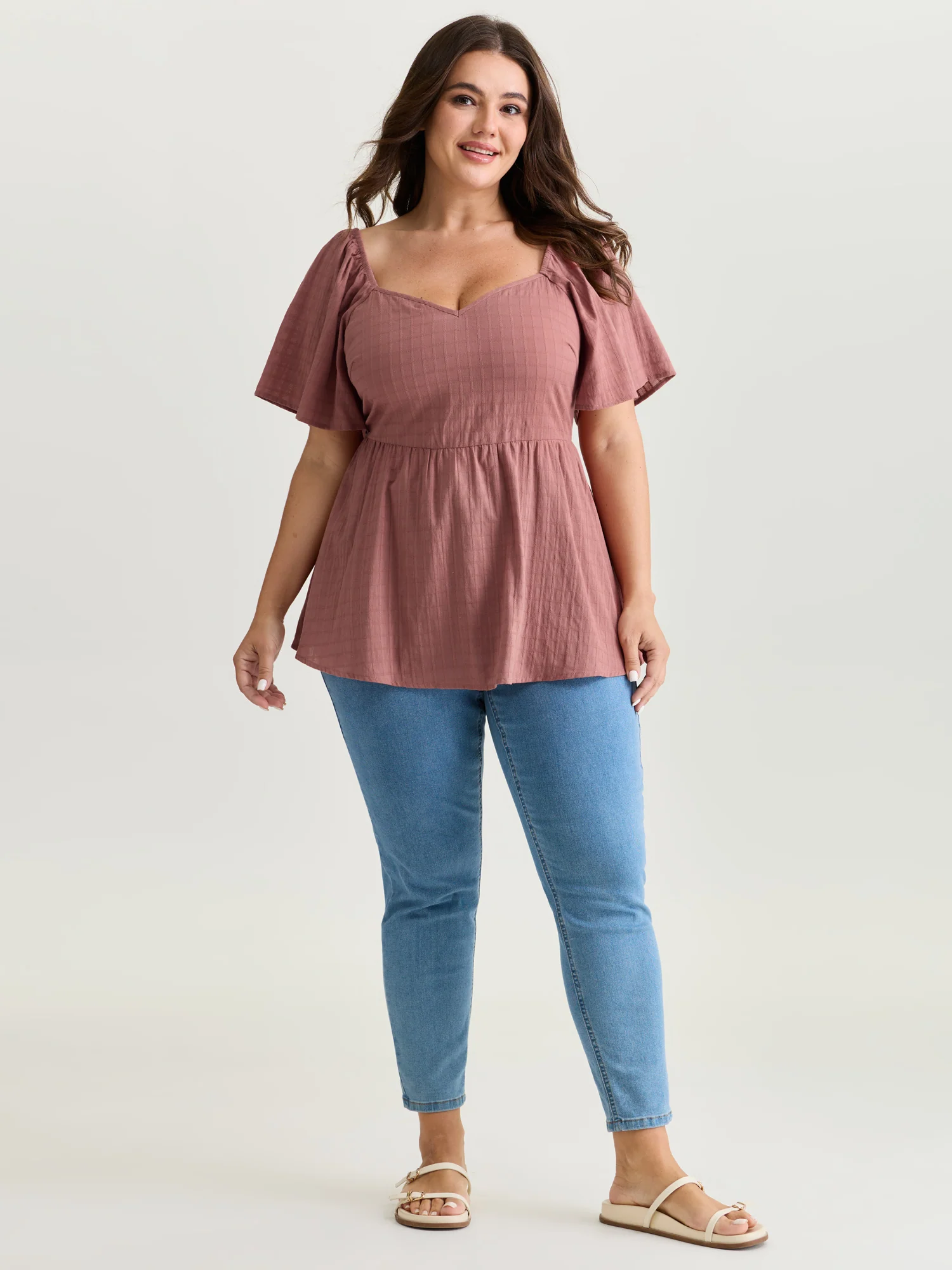 Cotton Stretchy Ruffled Sleeve Fit-And-Flare Blouse - Image 3