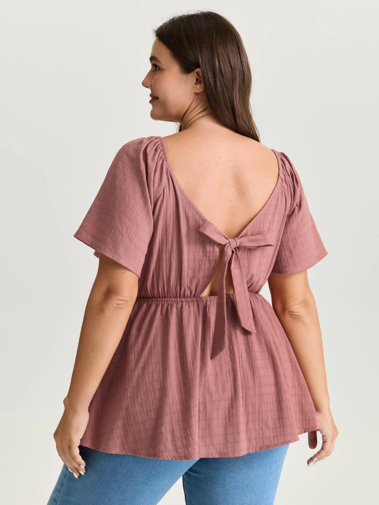 Cotton Stretchy Ruffled Sleeve Fit-And-Flare Blouse - Image 5