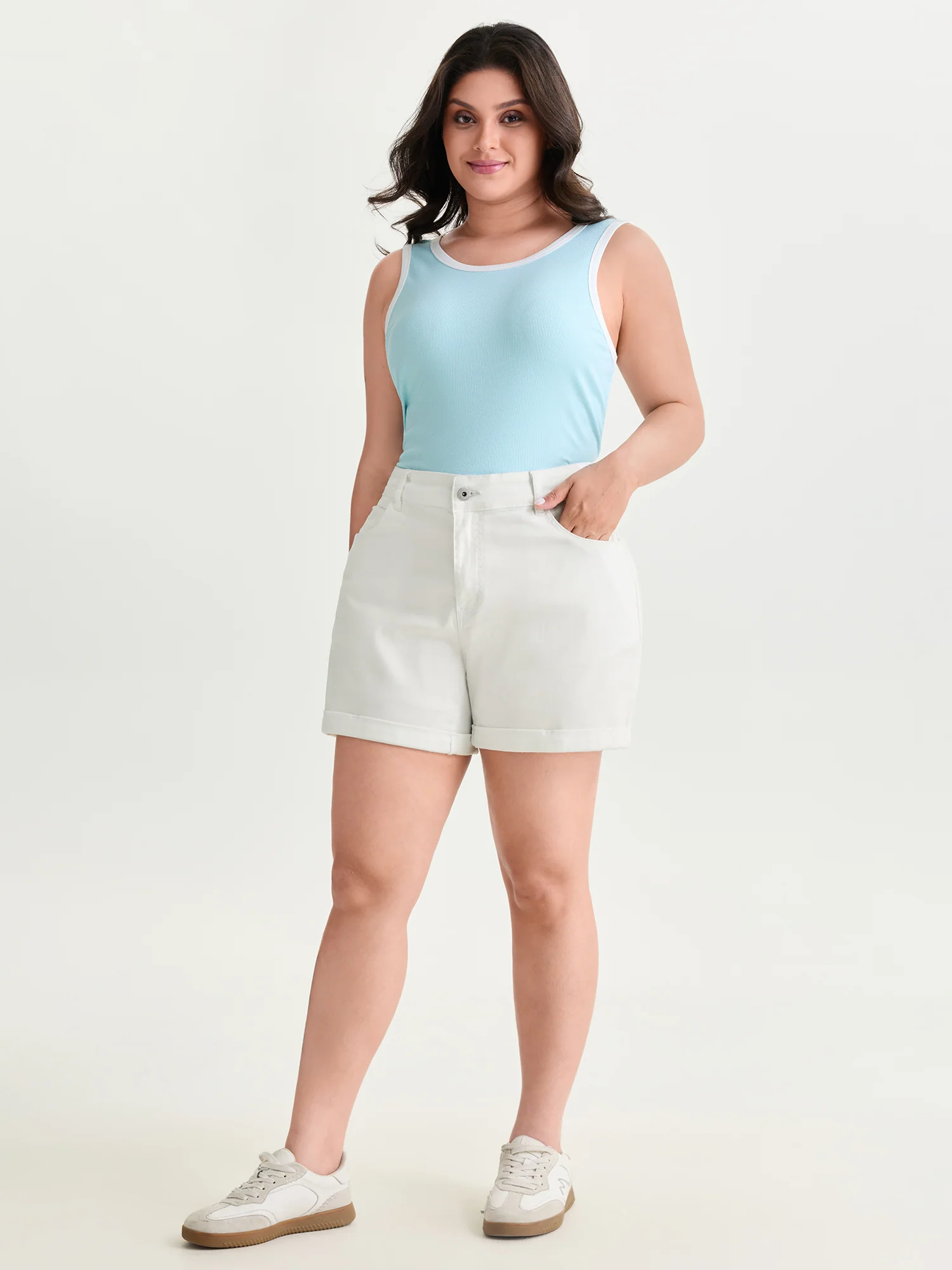 Cotton Stretchy Straight-Leg Denim Shorts - Image 2