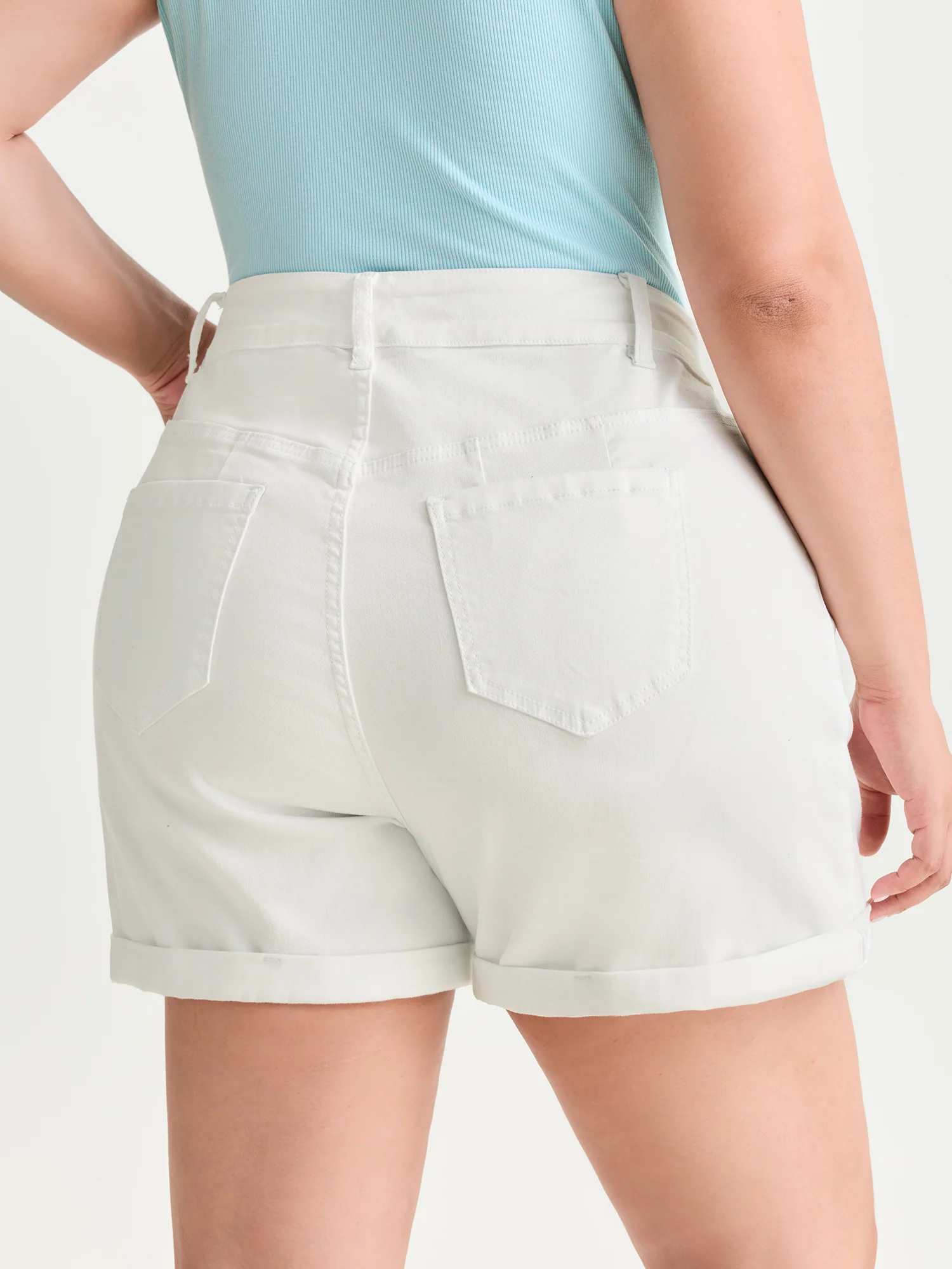 Cotton Stretchy Straight-Leg Denim Shorts - Image 5