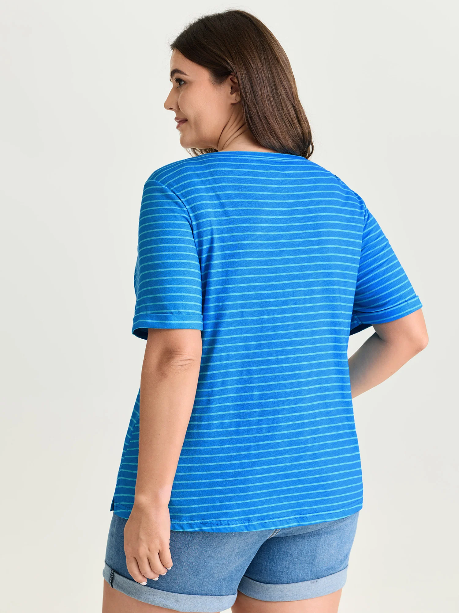 Cotton Stretchy Striped Print V-Neck T-Shirt - Image 5