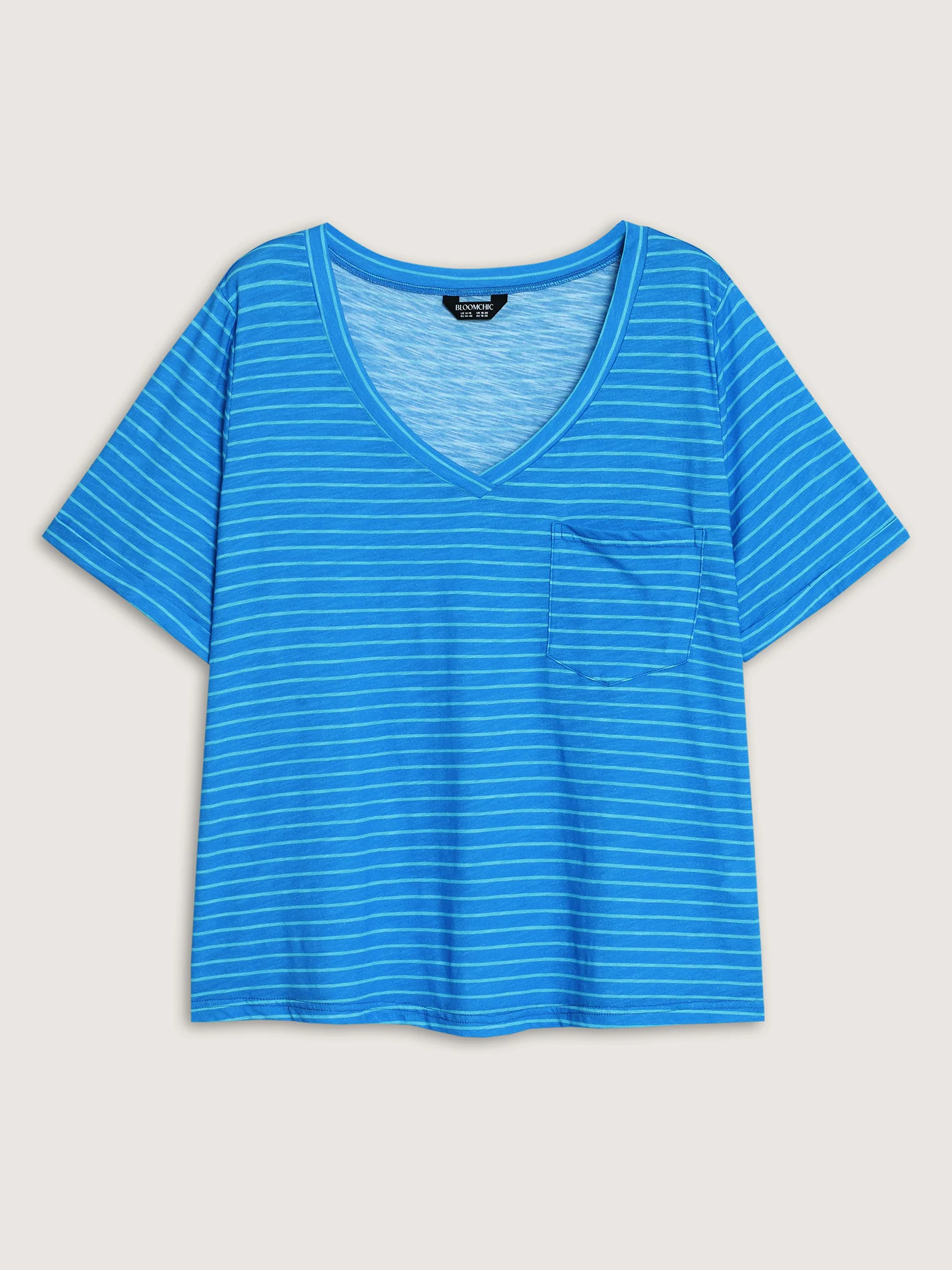 Cotton Stretchy Striped Print V-Neck T-Shirt - Image 8