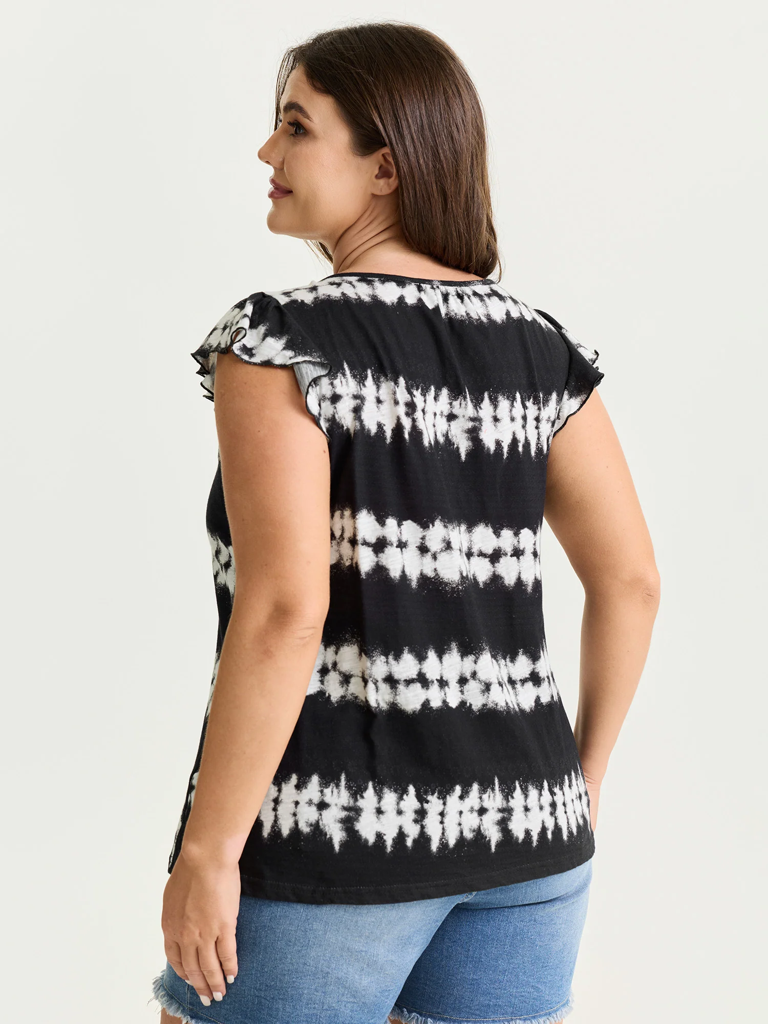 Cotton Stretchy Tie-Dye Effect Stripes Knit Top - Image 5