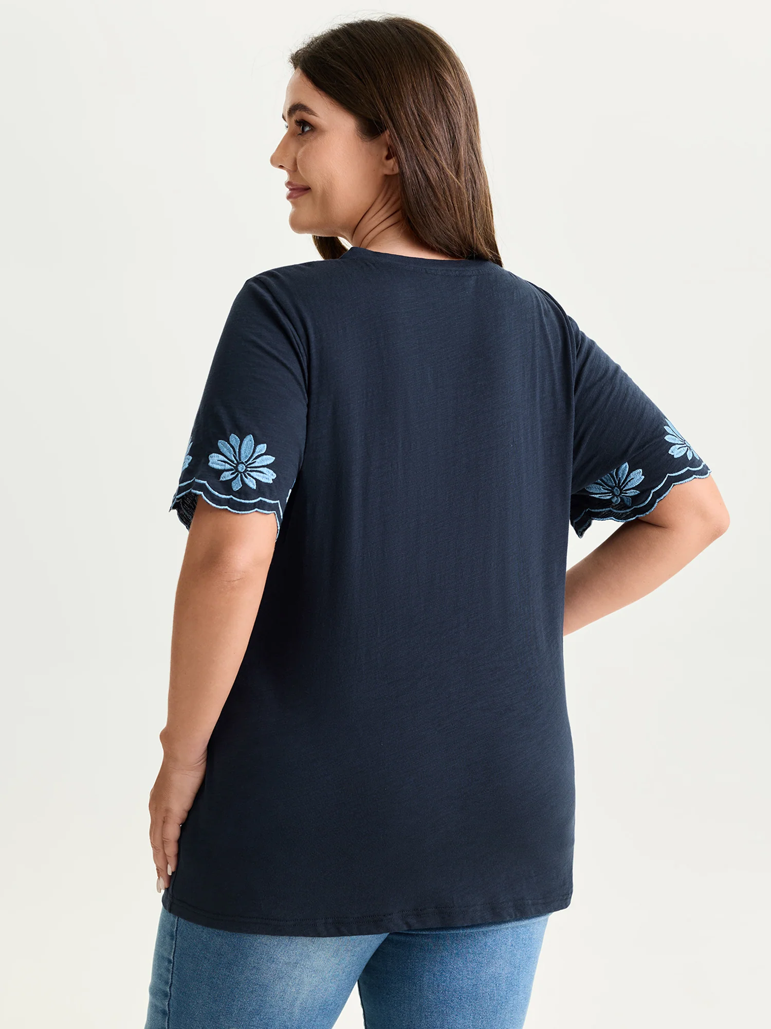 Cotton Stretchy V-Neck Floral Print T-Shirt - Image 5