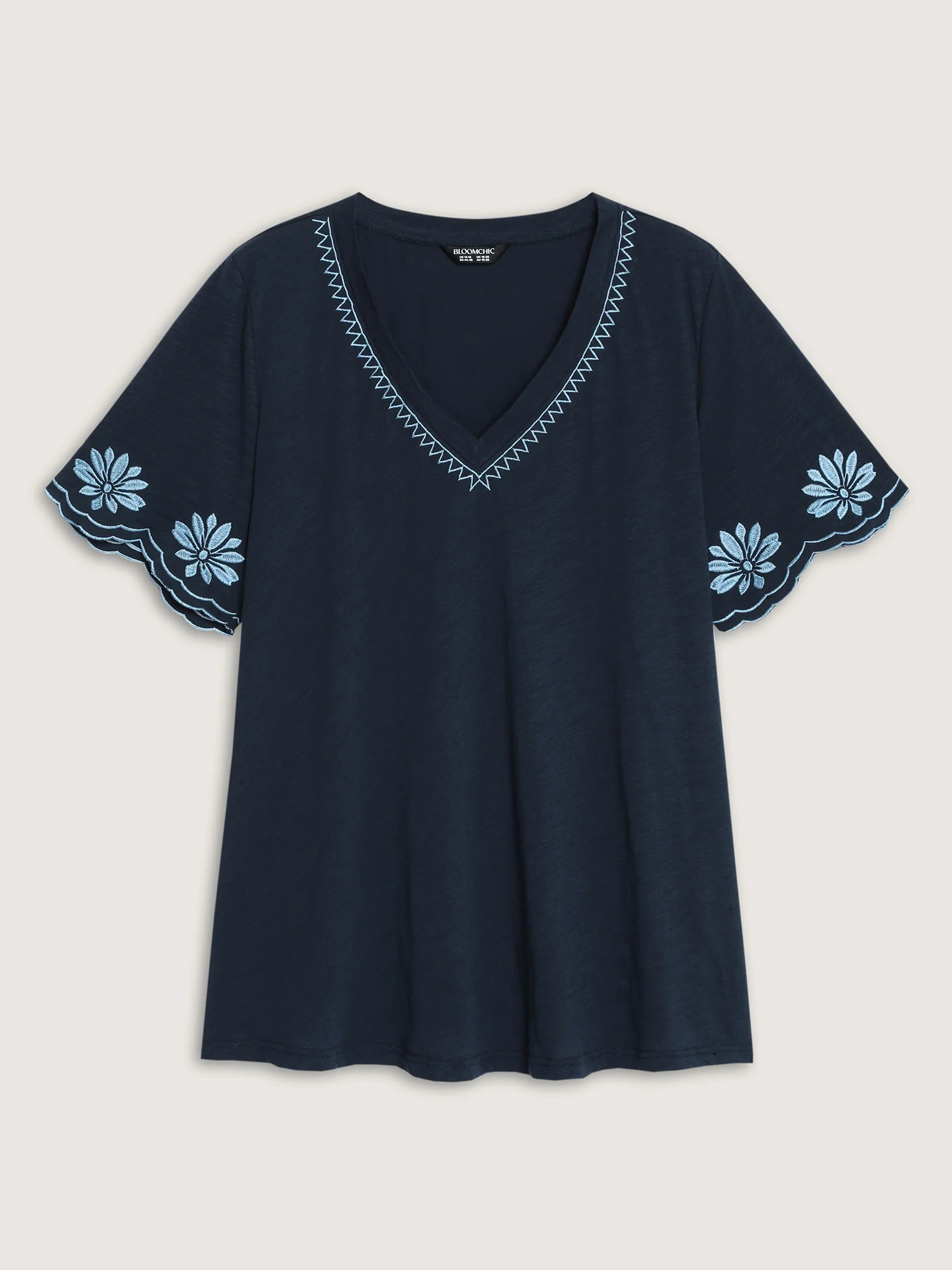 Cotton Stretchy V-Neck Floral Print T-Shirt - Image 8