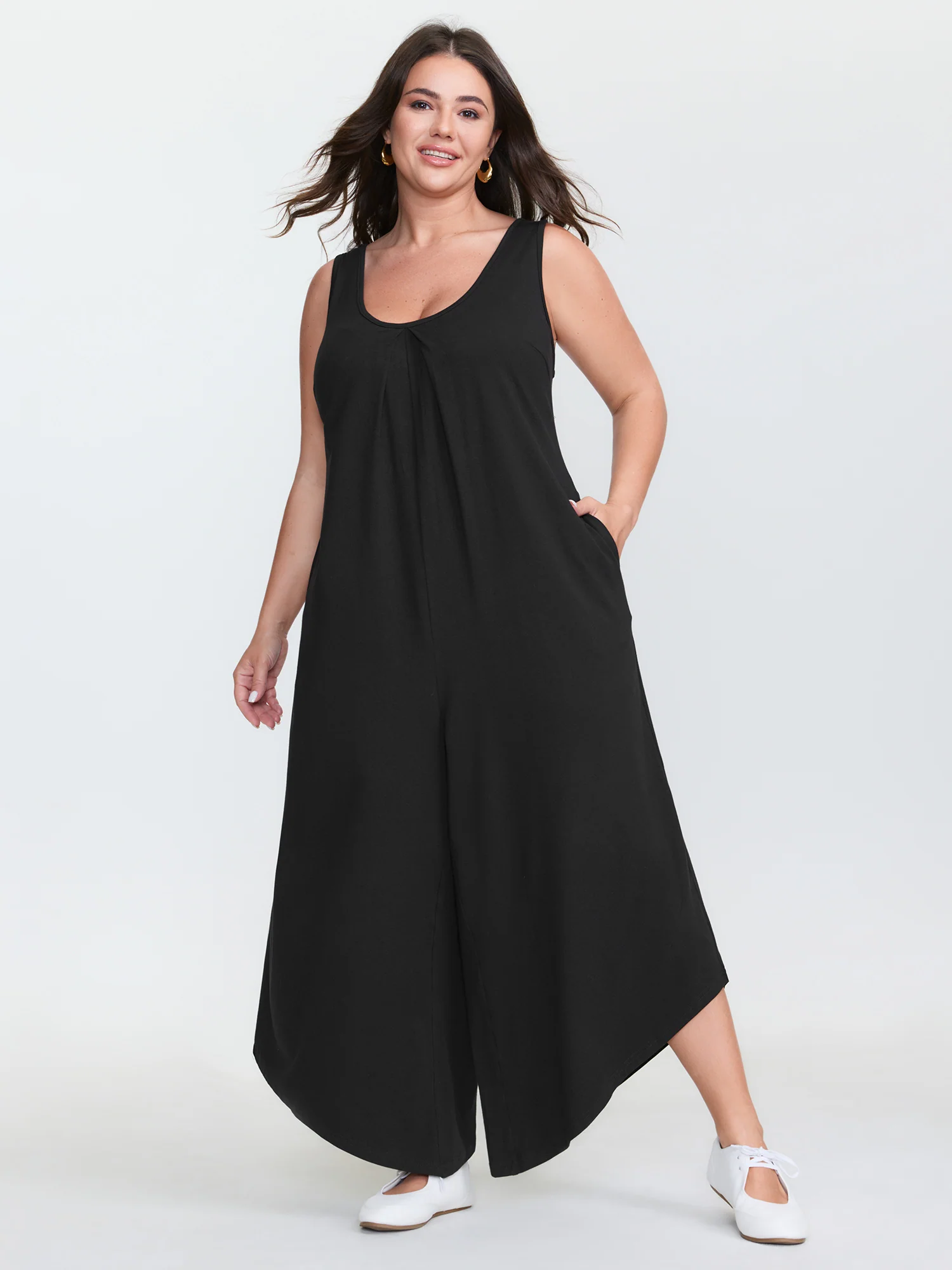 Cotton Stretchy V-Neck Pocket Jumpsuit - Image 2
