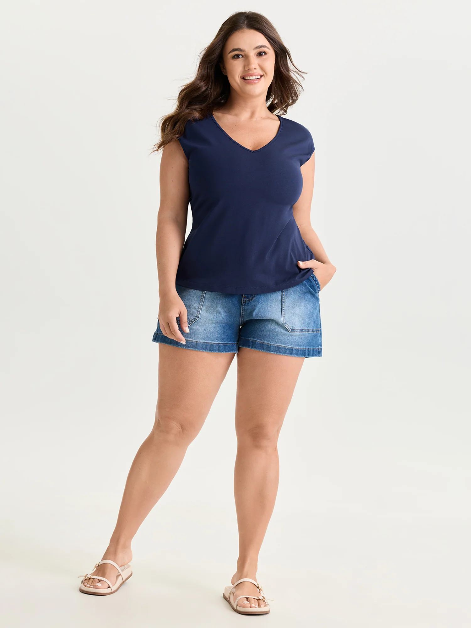 Cotton Stretchy V-Neck T-Shirt - Image 3