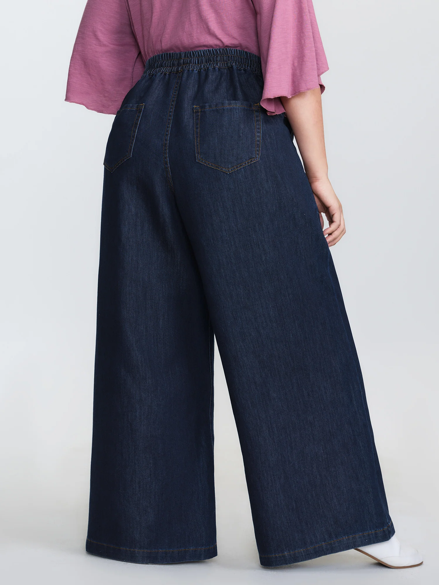 Cotton Stretchy Waist Drawstring Wide-Leg Jeans - Image 5