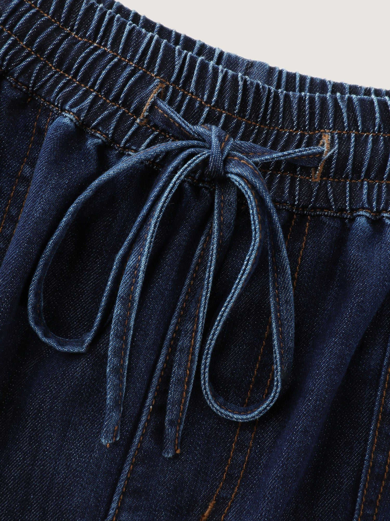 Cotton Stretchy Waist Drawstring Wide-Leg Jeans - Image 7
