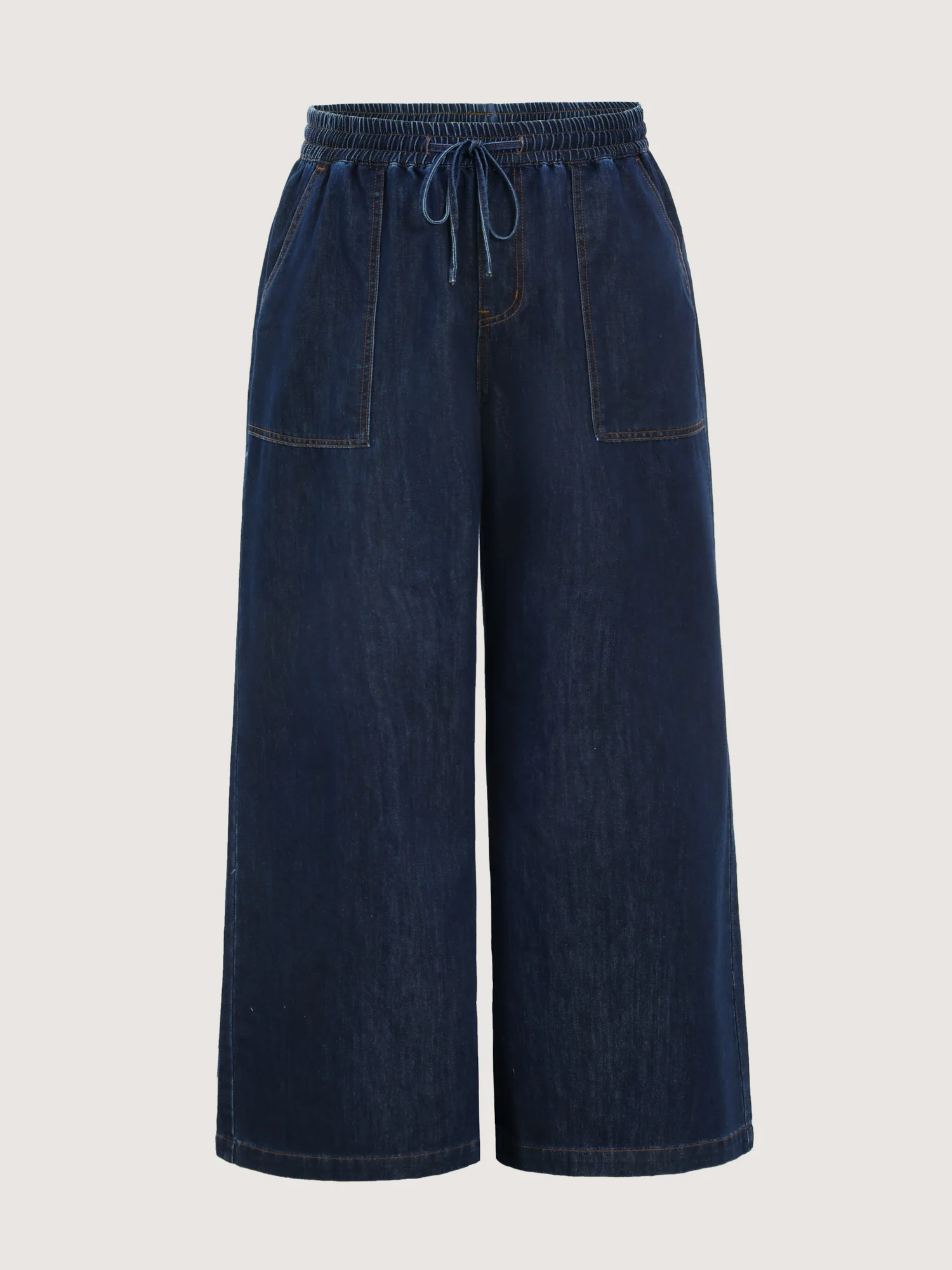 Cotton Stretchy Waist Drawstring Wide-Leg Jeans - Image 8