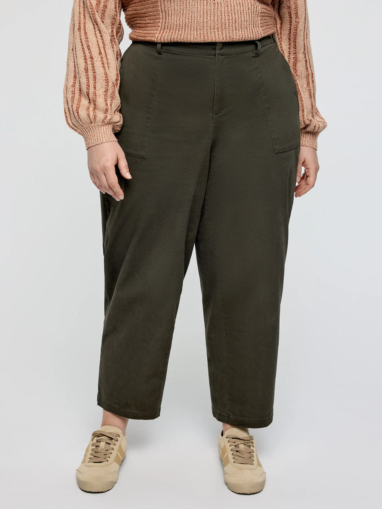 Cotton Stretchy Waist Pockets Straight Leg Pants - Image 2