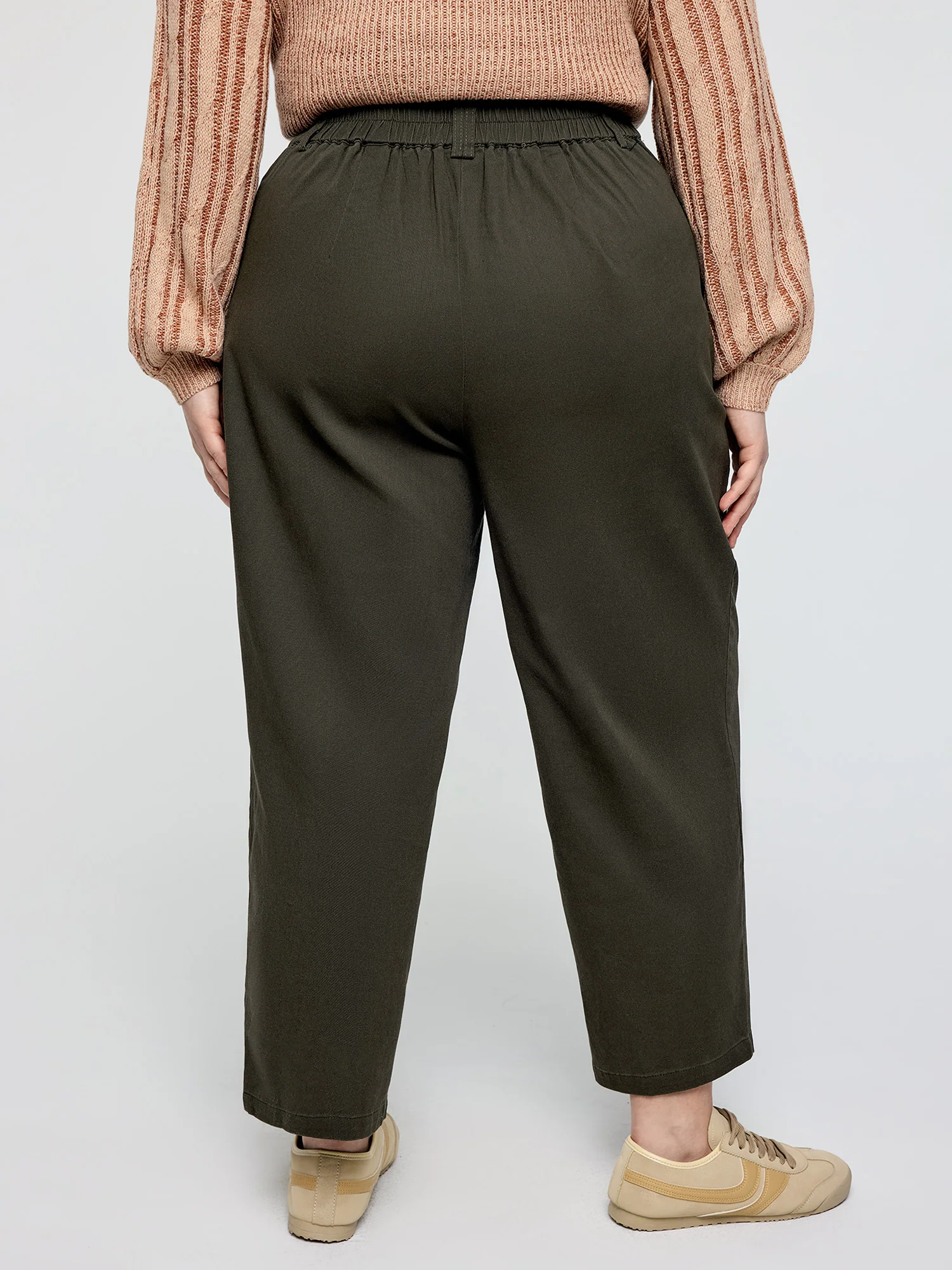Cotton Stretchy Waist Pockets Straight Leg Pants - Image 4