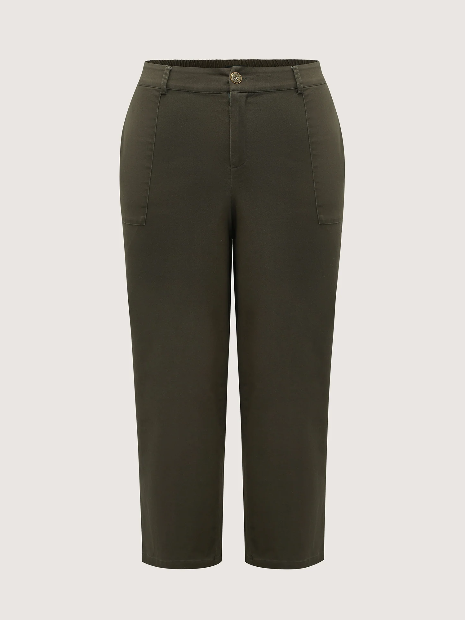 Cotton Stretchy Waist Pockets Straight Leg Pants - Image 7
