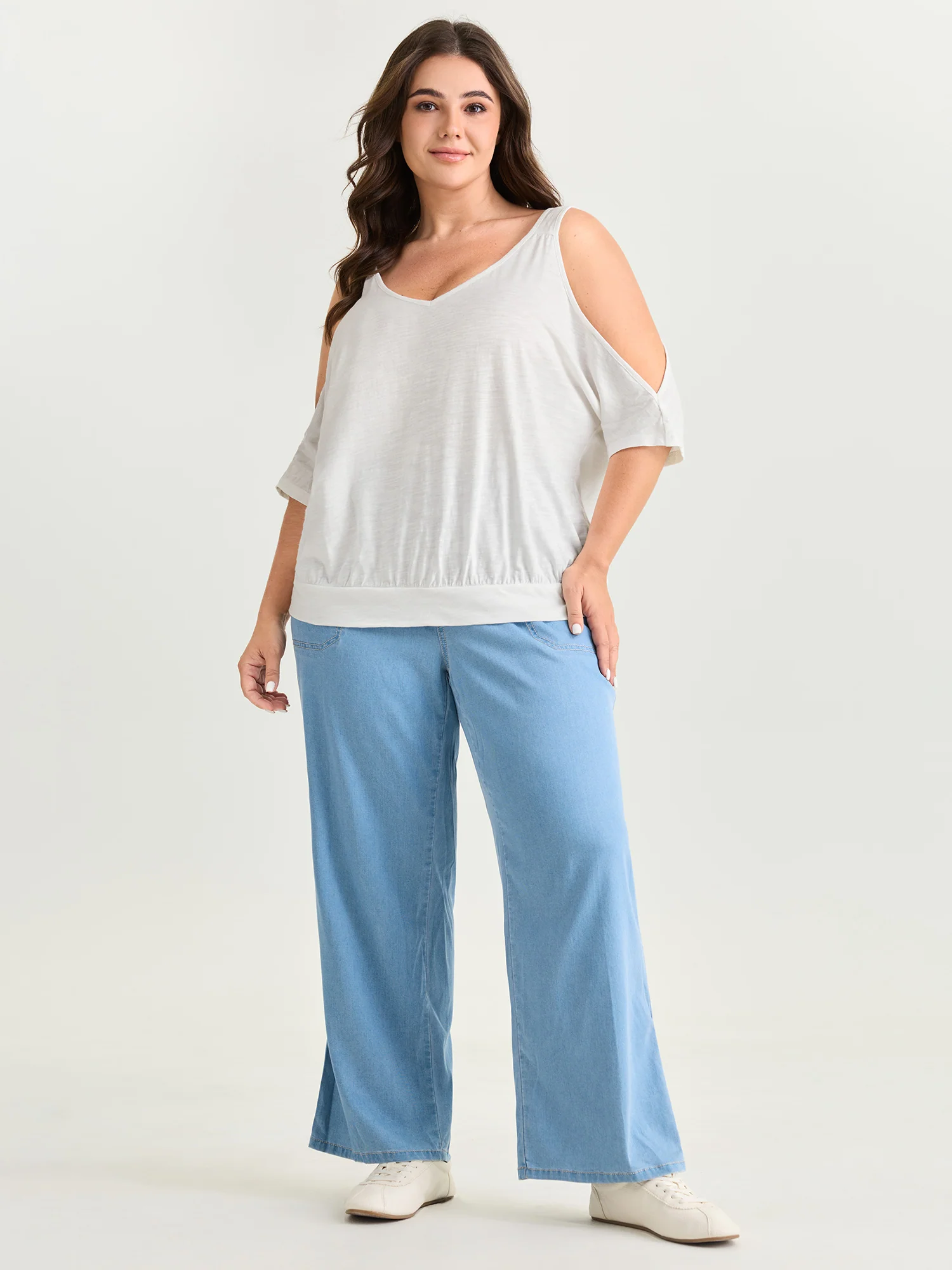Cotton Stretechy Shoulder Cut-Out T-Shirt - Image 4