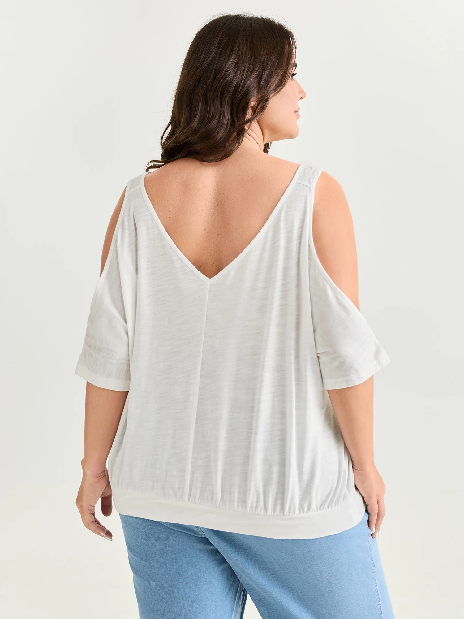 Cotton Stretechy Shoulder Cut-Out T-Shirt - Image 5