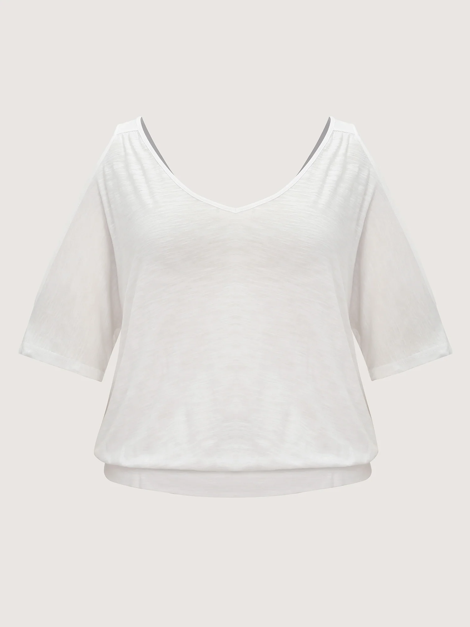 Cotton Stretechy Shoulder Cut-Out T-Shirt - Image 6