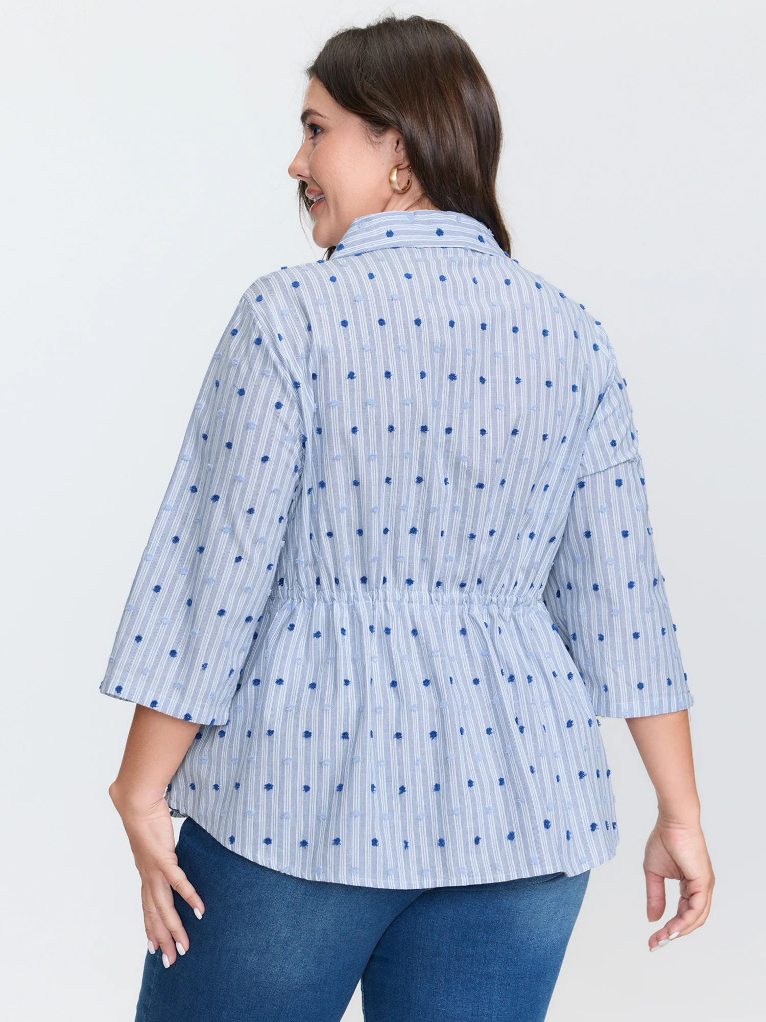 Cotton Striped Drawstring Waist Button-Down Shirt - Image 4