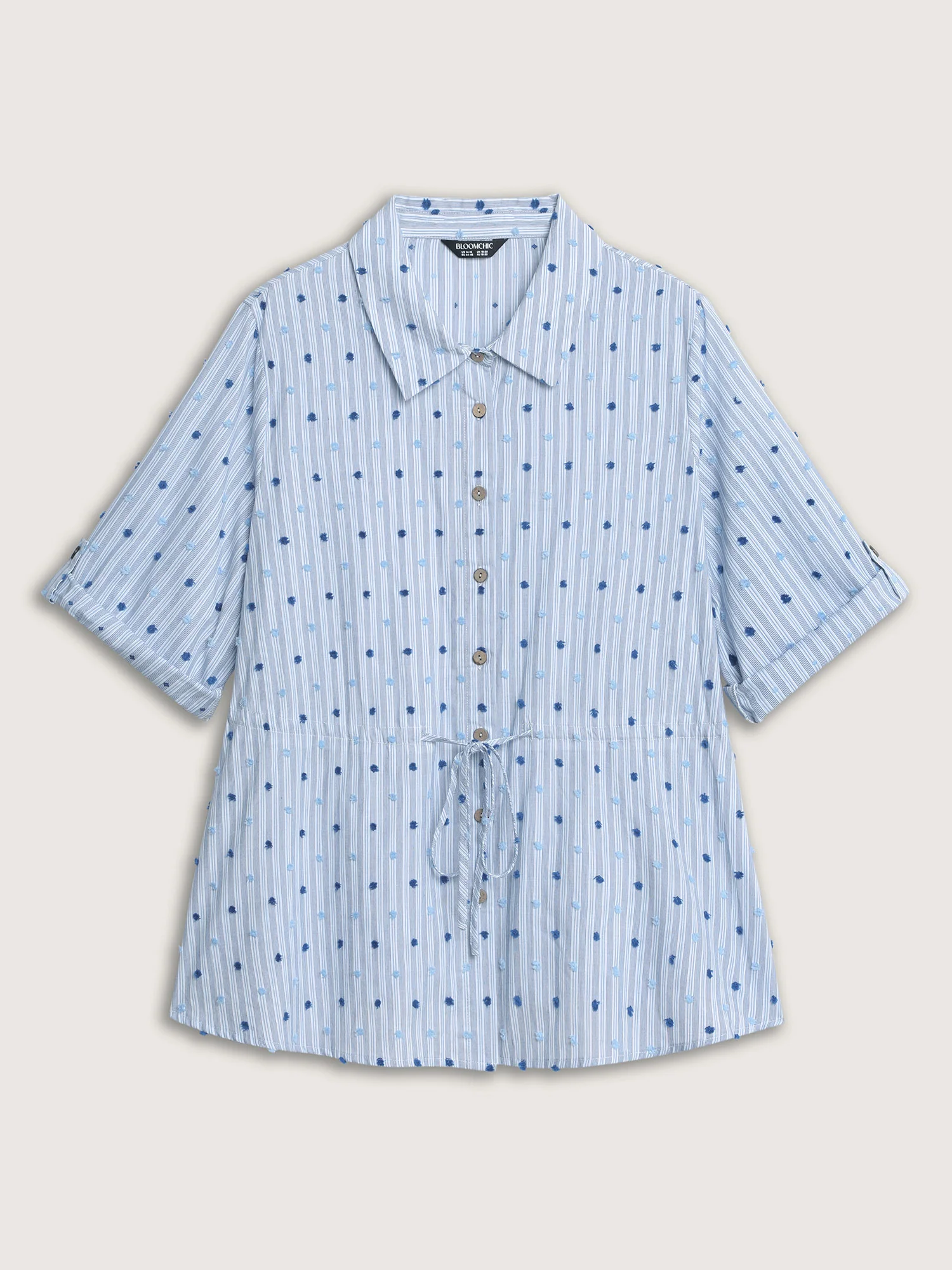 Cotton Striped Drawstring Waist Button-Down Shirt - Image 7
