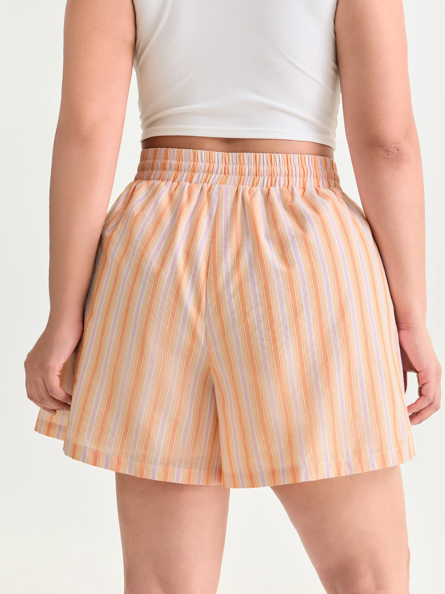 Cotton Striped Elastic Waist Drawstring Shorts - Image 5