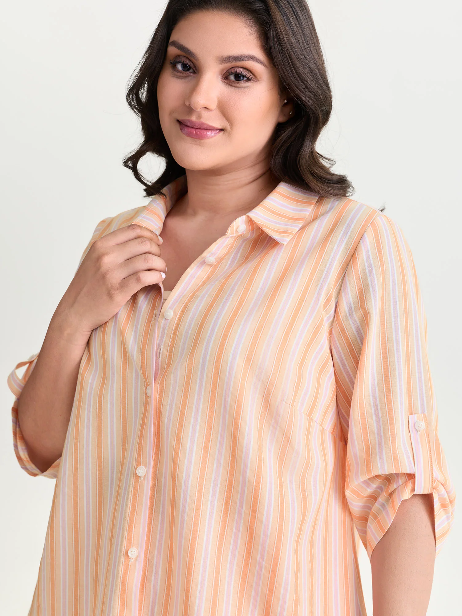 Cotton Striped Print Open-Front Shirt - Image 2